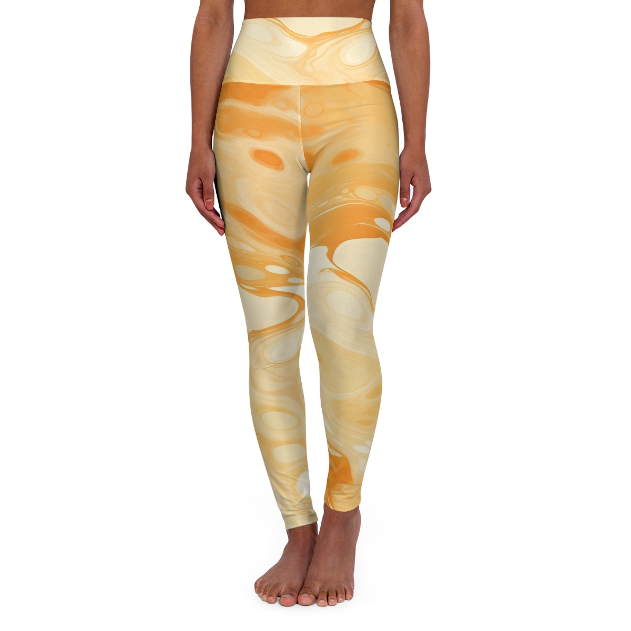 Orange Cream Marble High Waisted Yoga Leggings, Artsulli - Art is Long, Life is Short, All Over Prints, Size, XS, , , , , 14888686211438759636