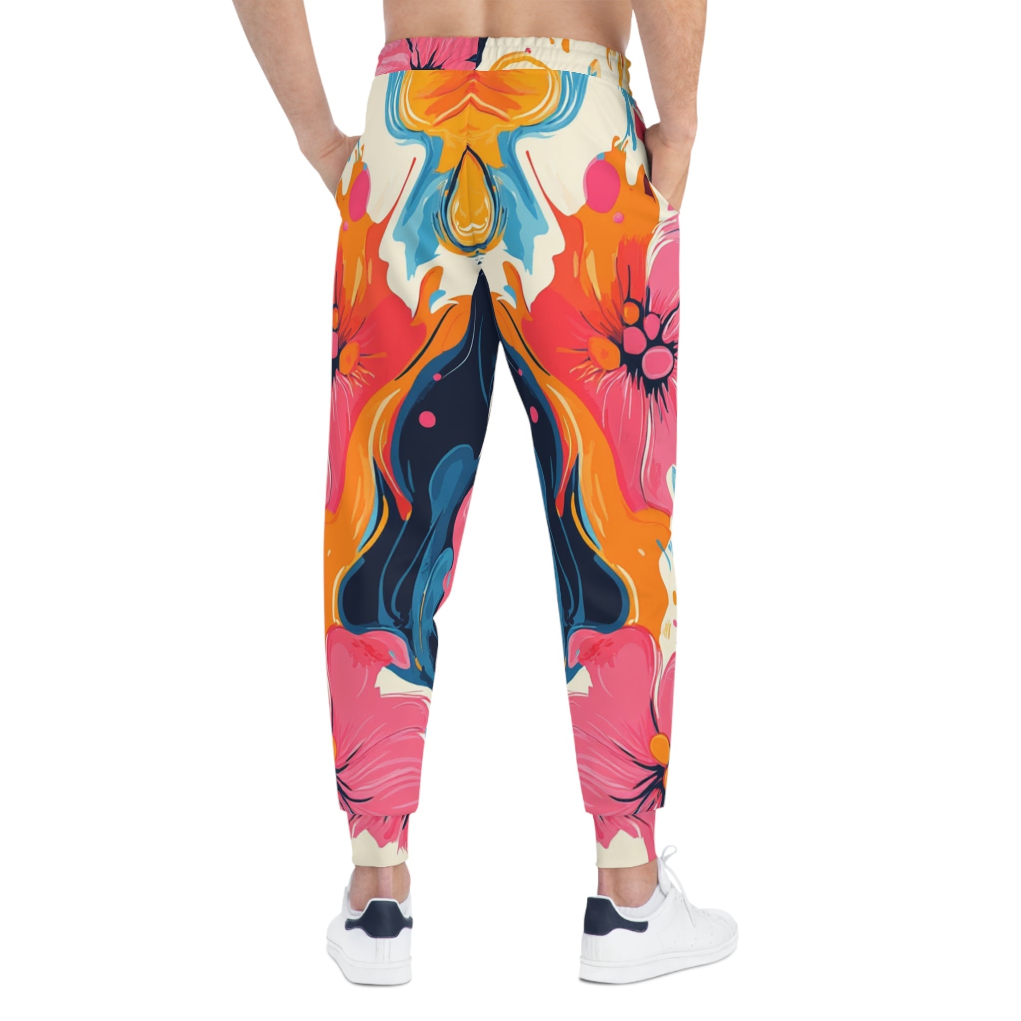 Orange Floral Print Joggers, Artsulli - Art is Long, Life is Short, All Over Prints, , , , , , , 