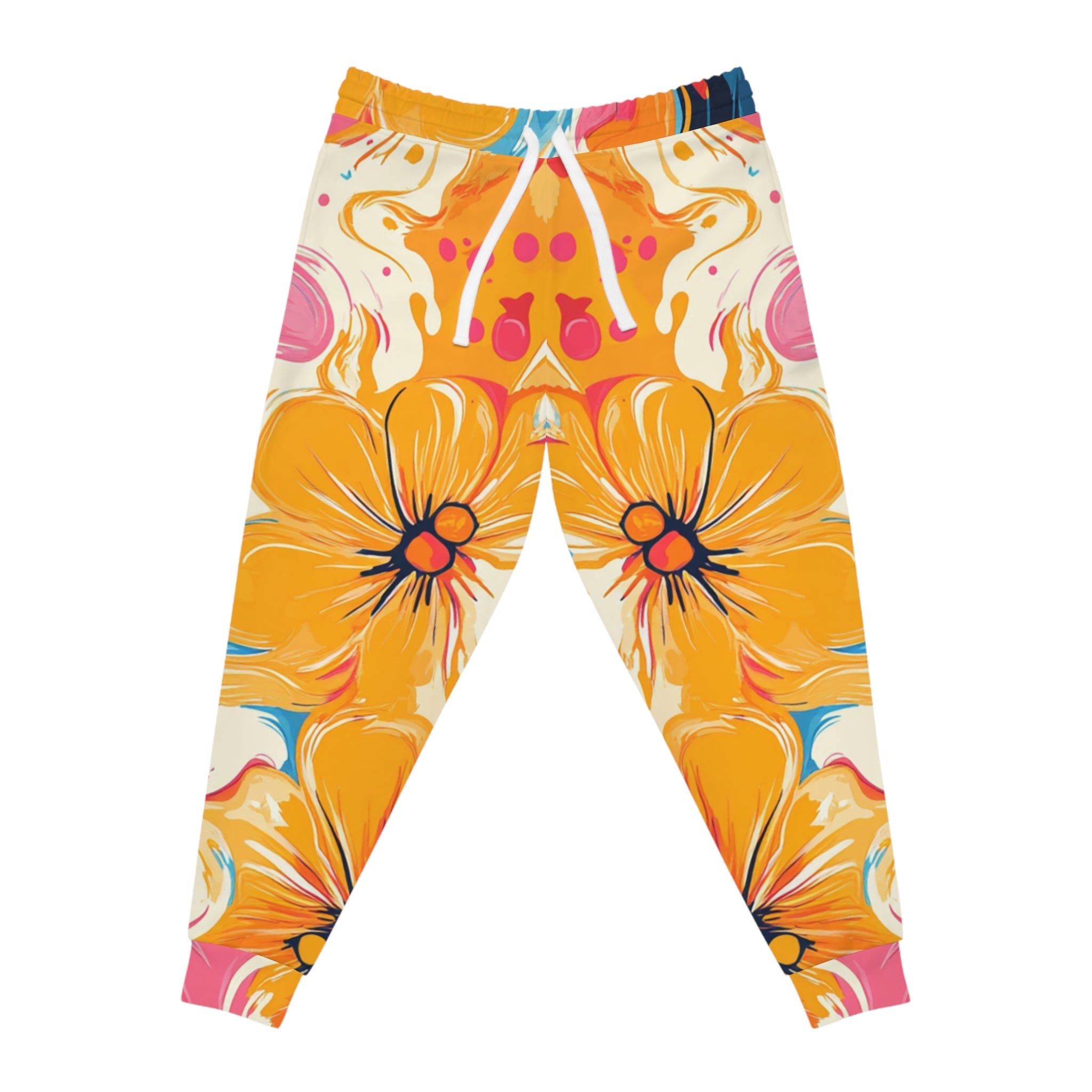 Orange Floral Print Joggers, Artsulli - Art is Long, Life is Short, All Over Prints, Size, S, Color, Seam thread color automatically matched to design, , , 27963986364164650318
