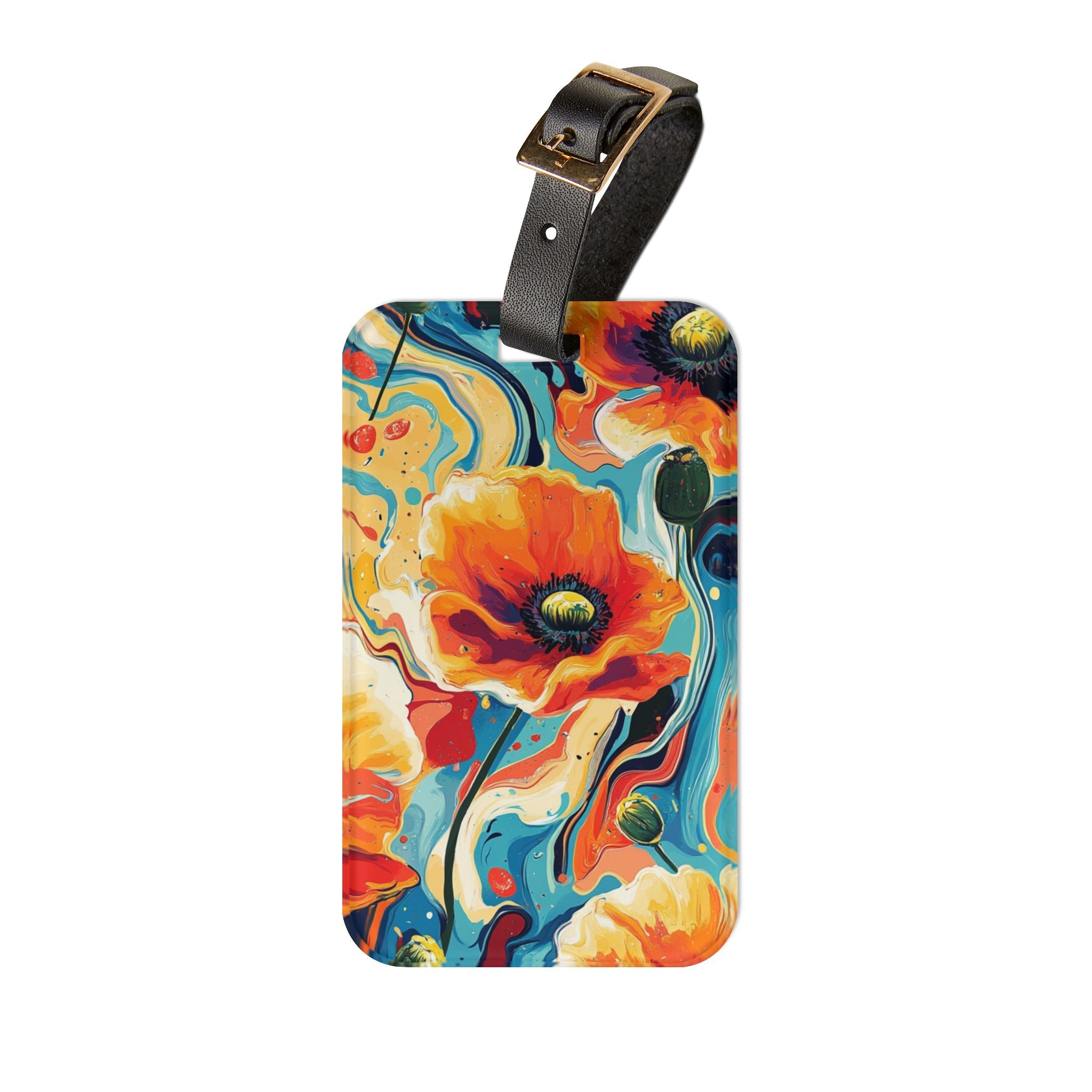 Printify Orange Poppy Floral Luggage Tag 2025