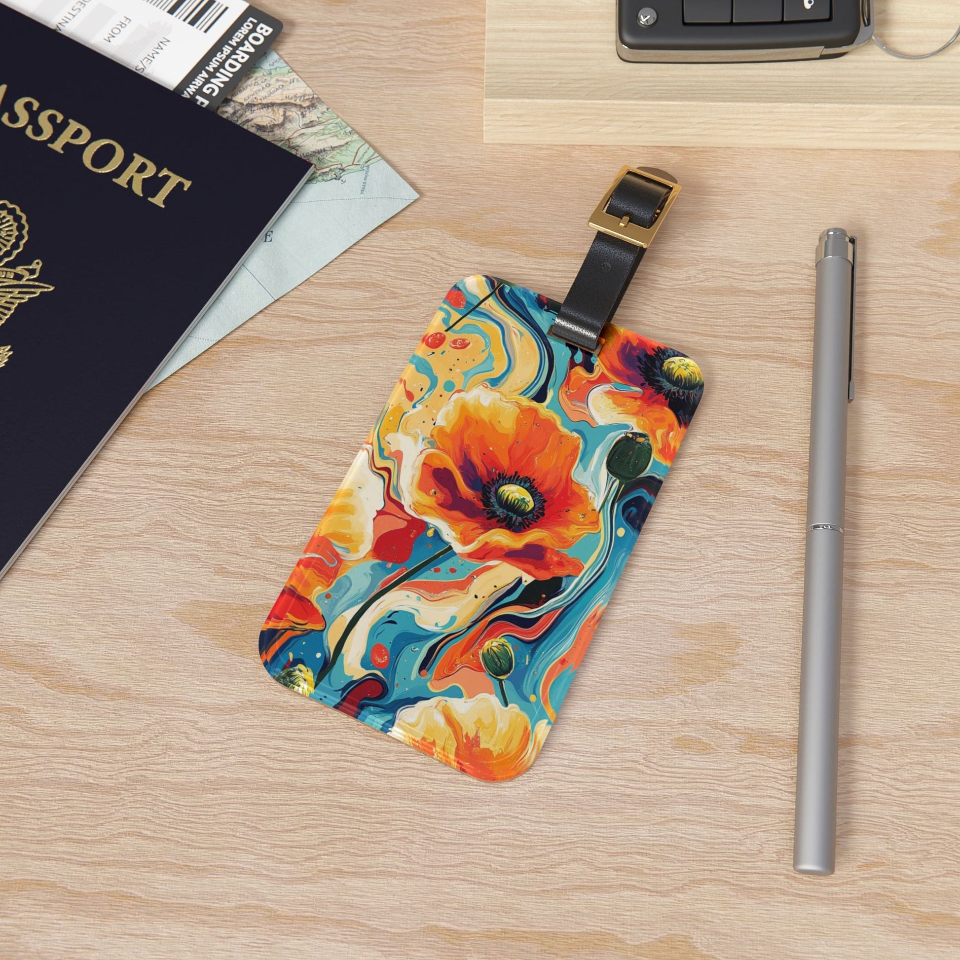 Orange Poppy Floral Luggage Tag, Artsulli - Art is Long, Life is Short, Accessories, , , , , , , 