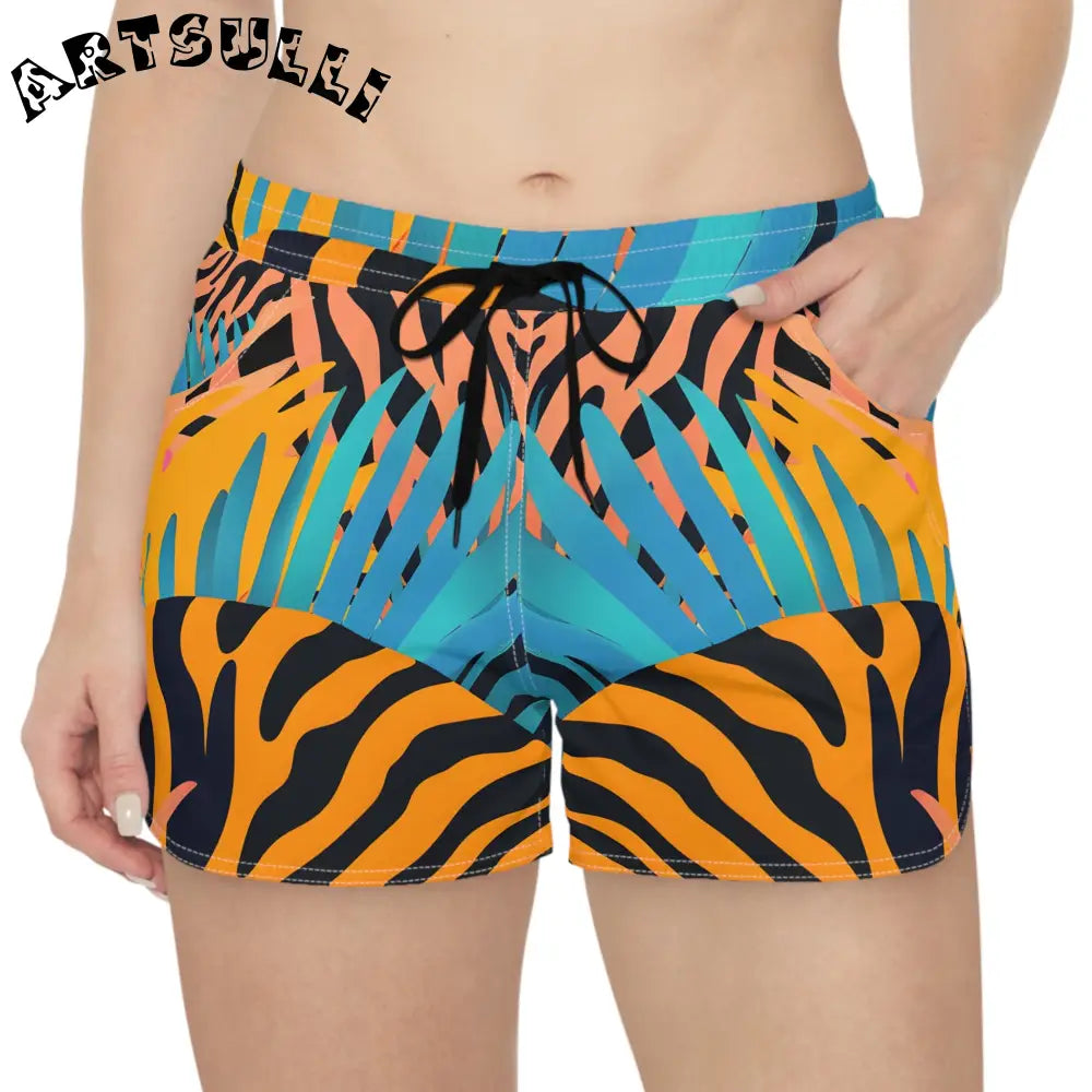 JAKKOUTTHEBXX Orange Tiger Stripe Palm Leaves Shorts 2025