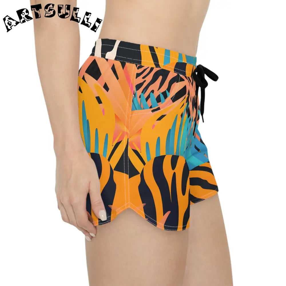 JAKKOUTTHEBXX Orange Tiger Stripe Palm Leaves Shorts 2025
