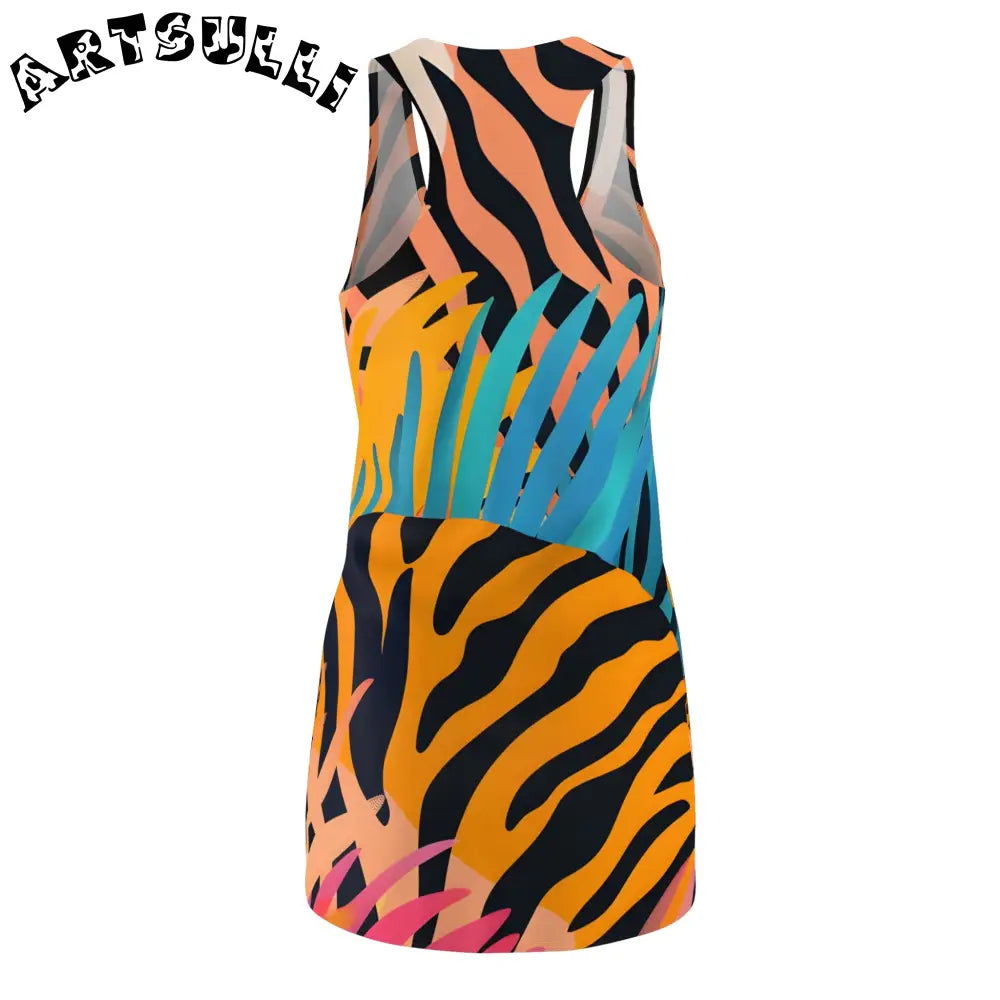 JAKKOUTTHEBXX Orange Tiger Stripes Abstract Racerback Dress 2025