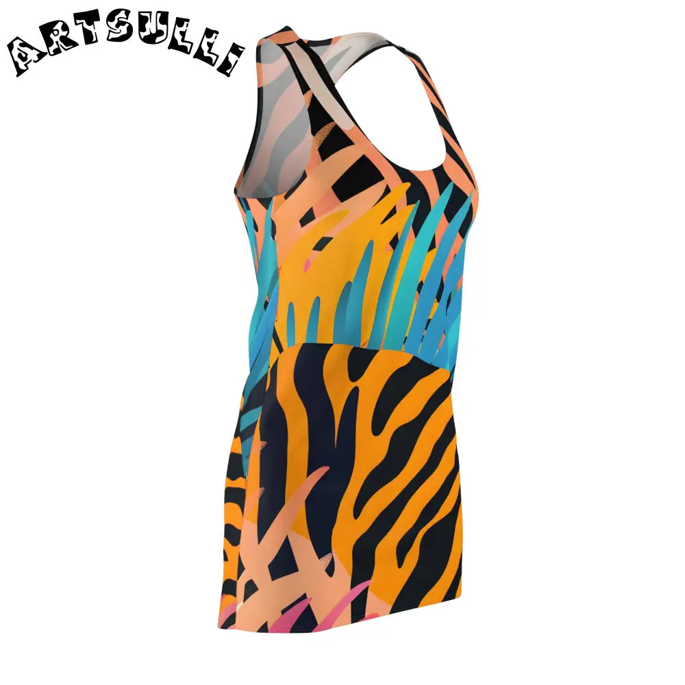 JAKKOUTTHEBXX Orange Tiger Stripes Abstract Racerback Dress 2025