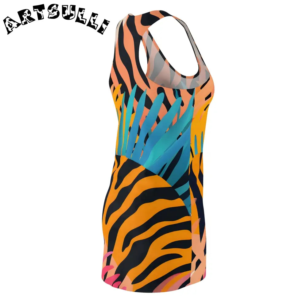 JAKKOUTTHEBXX Orange Tiger Stripes Abstract Racerback Dress 2025