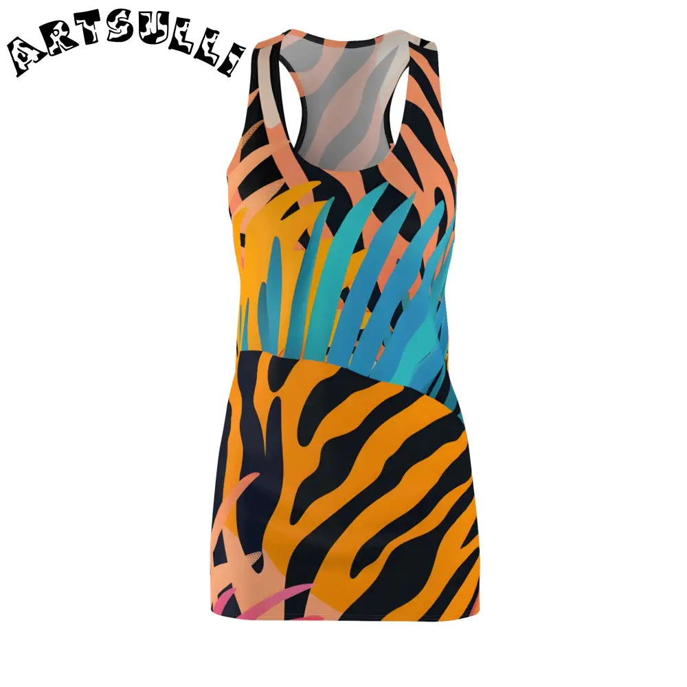 JAKKOUTTHEBXX Orange Tiger Stripes Abstract Racerback Dress 2025