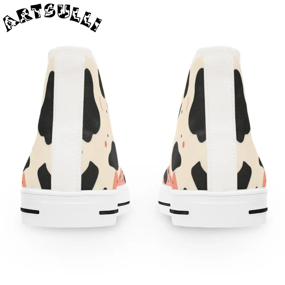 JAKKOUTTHEBXX Organic Cow Print Pink and Cream Women’s High Top Canvas Sneakers 2025