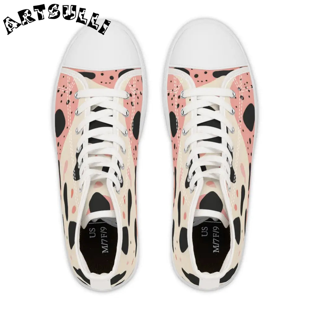 JAKKOUTTHEBXX Organic Cow Print Pink and Cream Women’s High Top Canvas Sneakers 2025