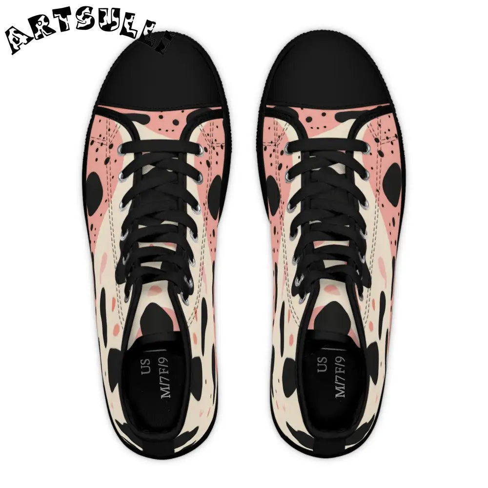 JAKKOUTTHEBXX Organic Cow Print Pink and Cream Women’s High Top Canvas Sneakers 2025