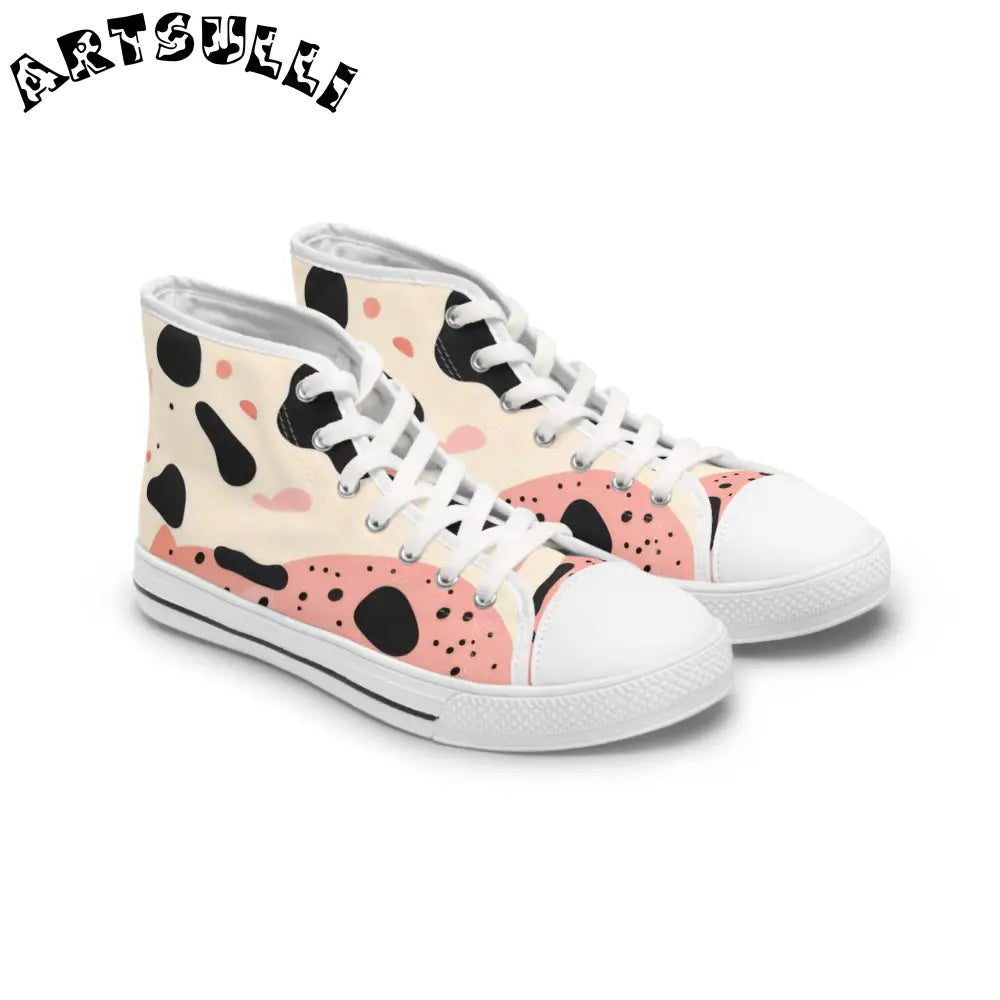 JAKKOUTTHEBXX Organic Cow Print Pink and Cream Women’s High Top Canvas Sneakers 2025