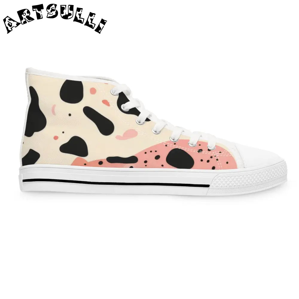 JAKKOUTTHEBXX Organic Cow Print Pink and Cream Women’s High Top Canvas Sneakers 2025
