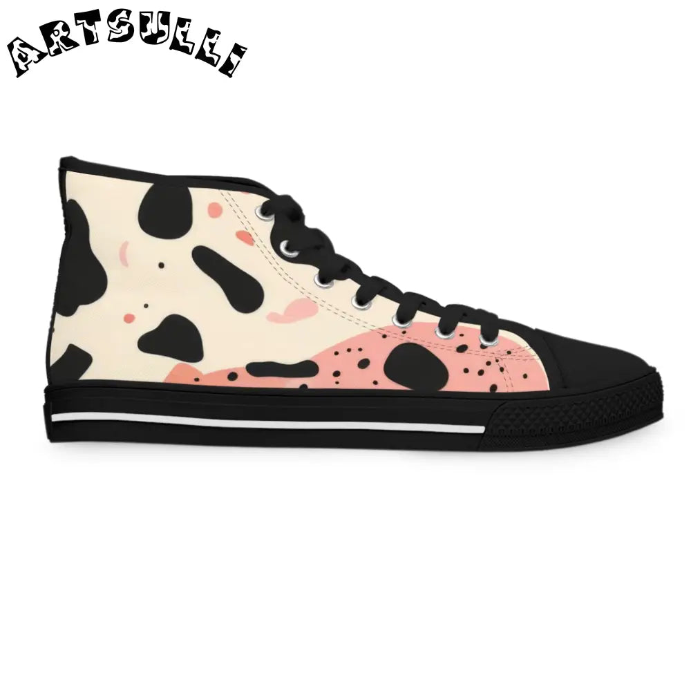 JAKKOUTTHEBXX Organic Cow Print Pink and Cream Women’s High Top Canvas Sneakers 2025