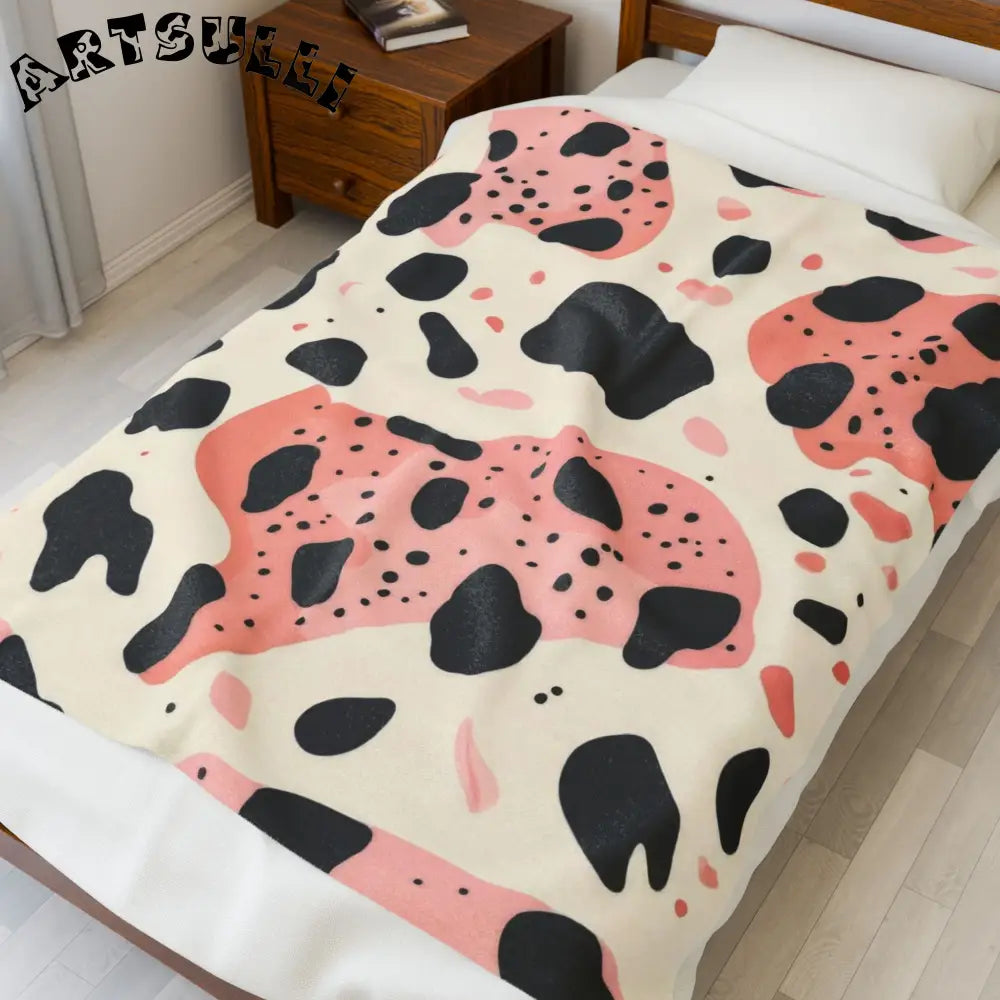 Organic Cow Print Plush Velveteen Blanket, Artsulli - Art is Long, Life is Short, All Over Prints, , , , , , , 