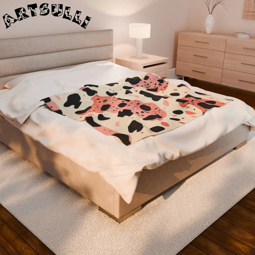 Organic Cow Print Plush Velveteen Blanket, Artsulli - Art is Long, Life is Short, All Over Prints, , , , , , , 