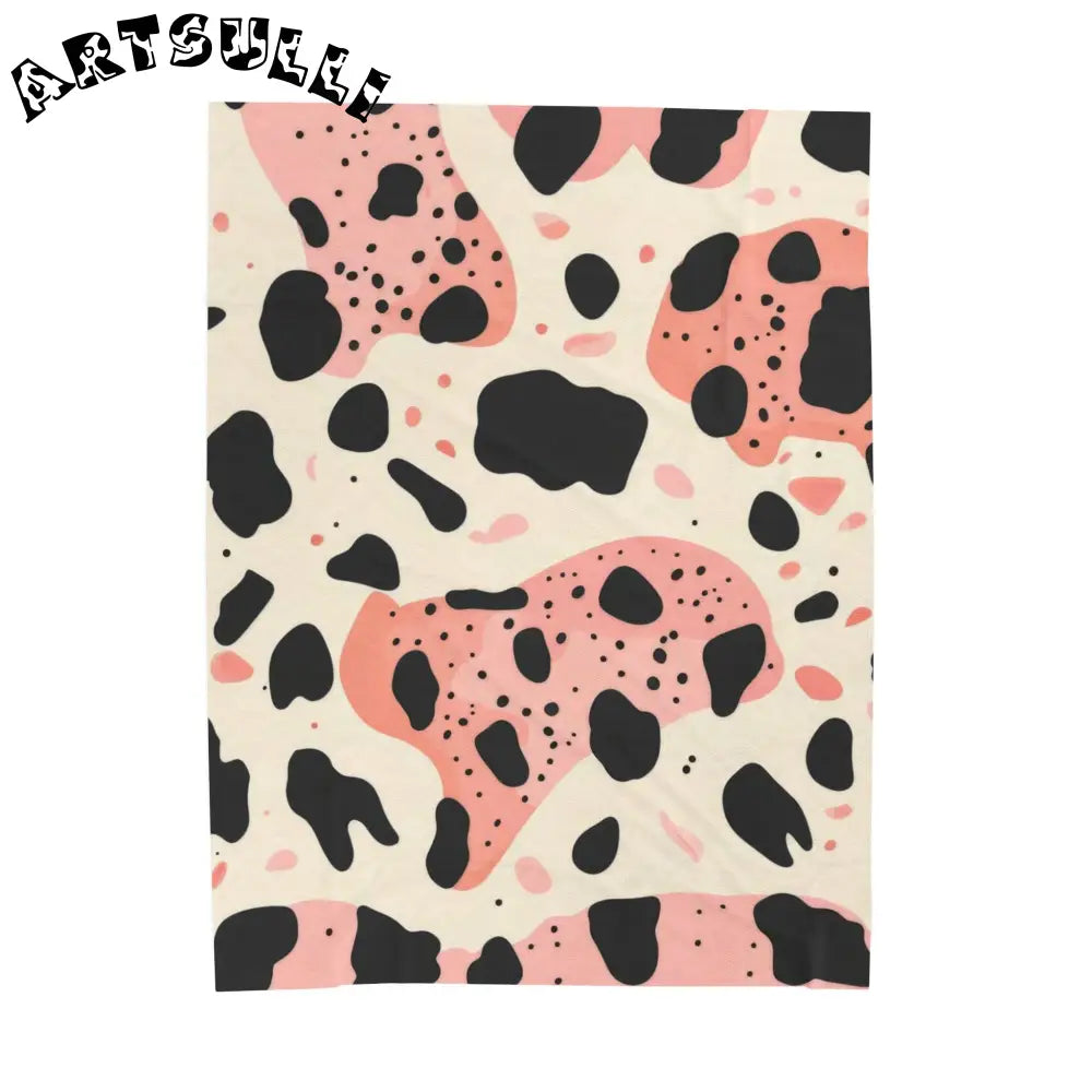 Organic Cow Print Plush Velveteen Blanket, Artsulli - Art is Long, Life is Short, All Over Prints, Size, 60" × 80", , , , , 86117695734518