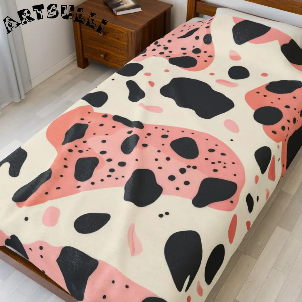 Organic Cow Print Plush Velveteen Blanket, Artsulli - Art is Long, Life is Short, All Over Prints, , , , , , , 
