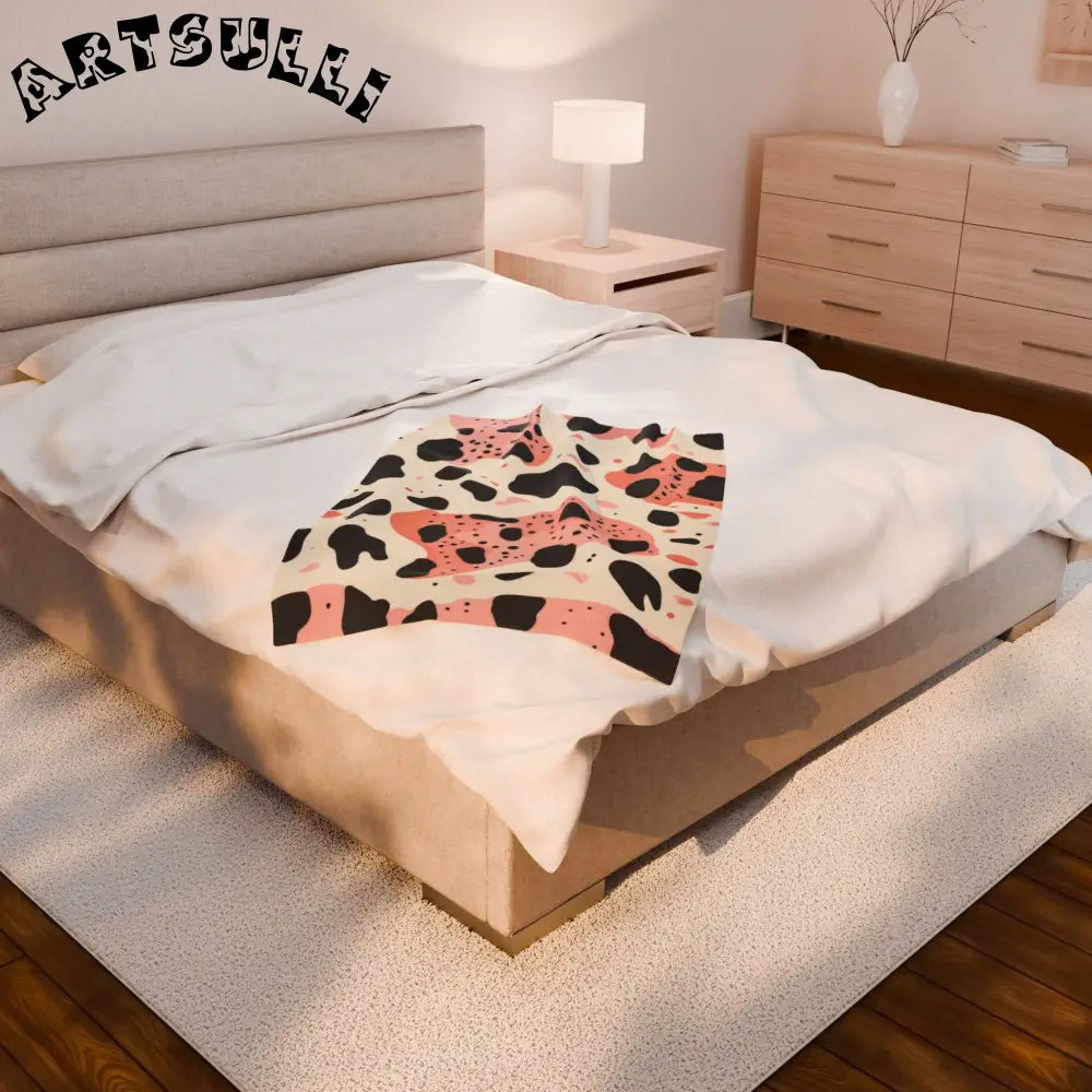 Organic Cow Print Plush Velveteen Blanket, Artsulli - Art is Long, Life is Short, All Over Prints, , , , , , , 