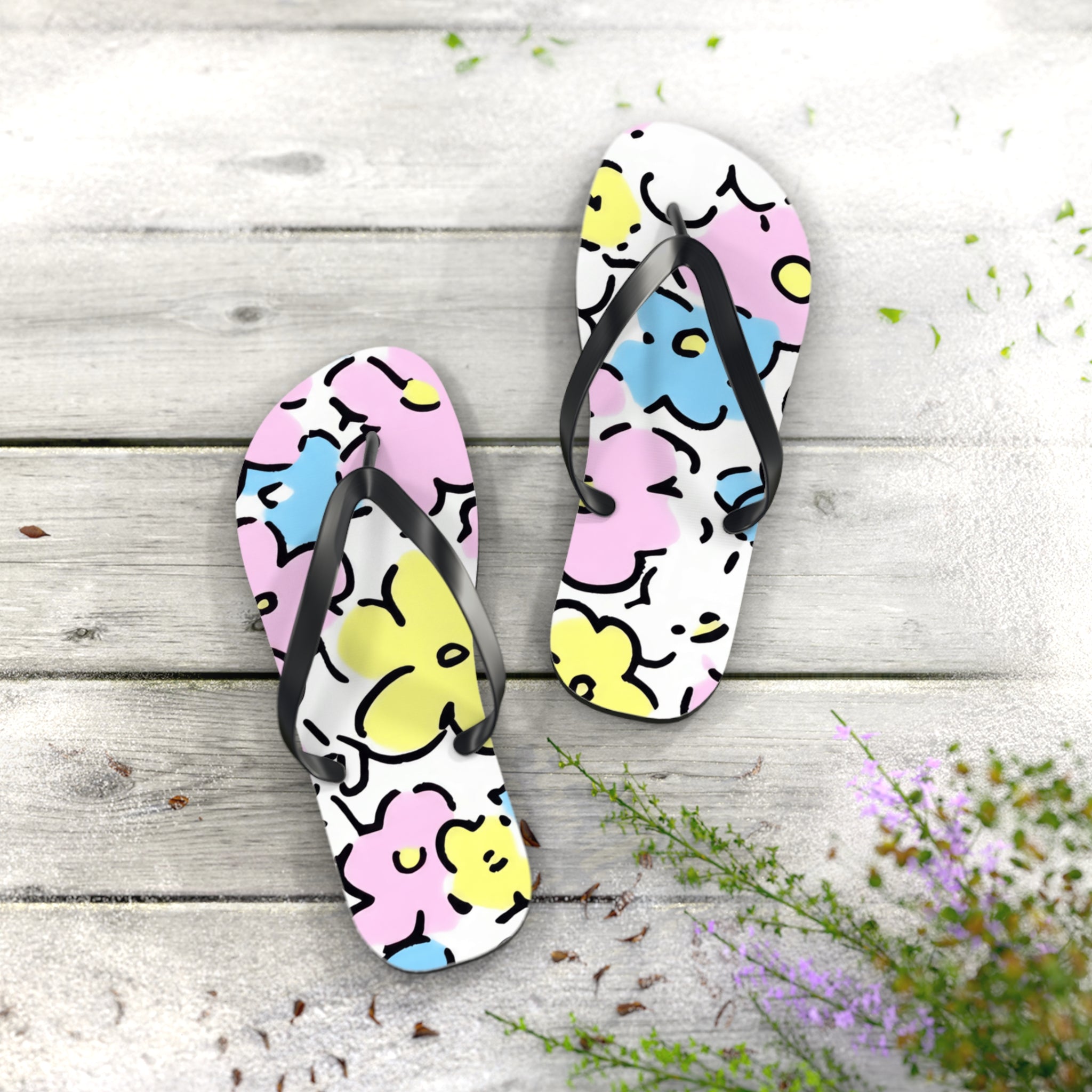 Pastel Abstract Floral Flip Flops, Artsulli - Art is Long, Life is Short, Shoes, , , , , , , 