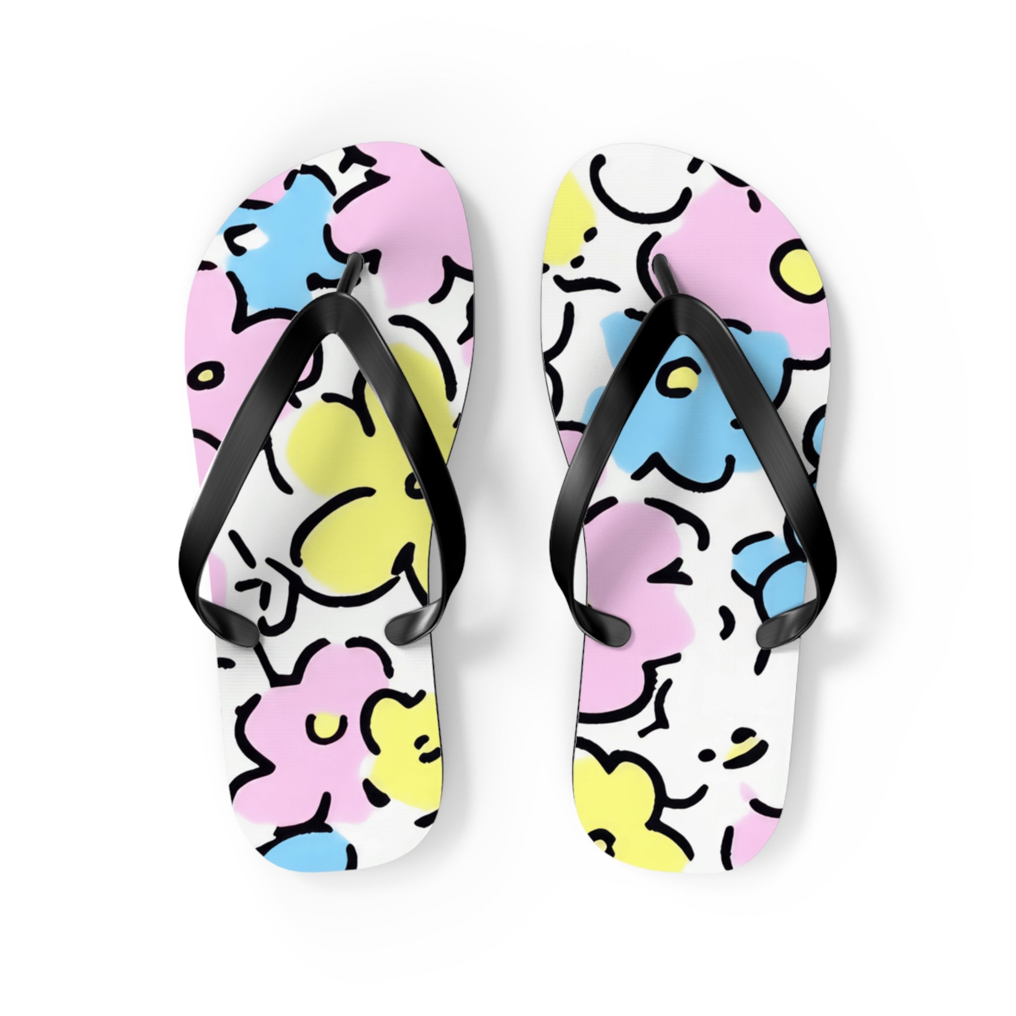 Pastel Abstract Floral Flip Flops, Artsulli - Art is Long, Life is Short, Shoes, Size, M, Color, Black sole, , , 31358895460559091165