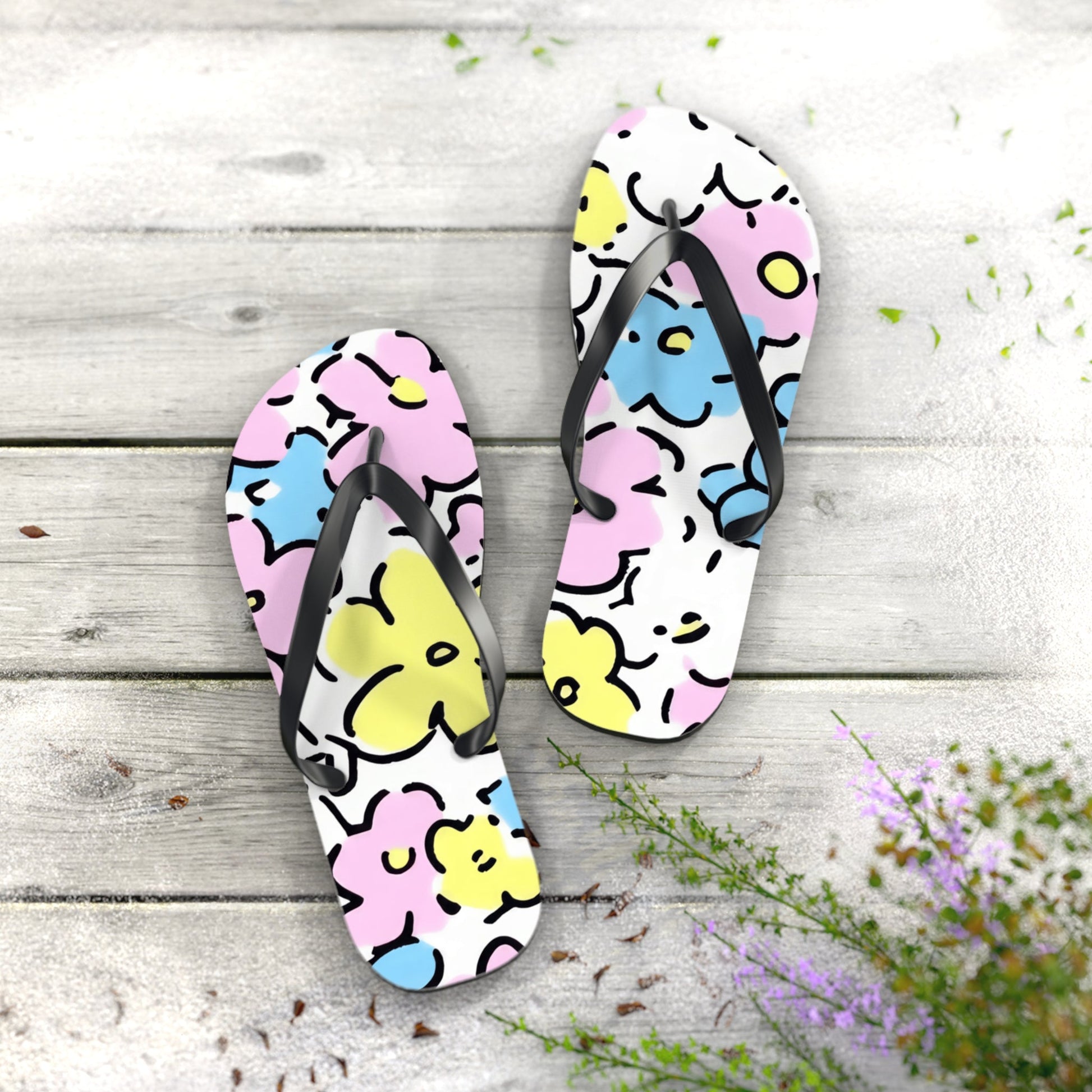 Pastel Abstract Floral Flip Flops, Artsulli - Art is Long, Life is Short, Shoes, , , , , , , 