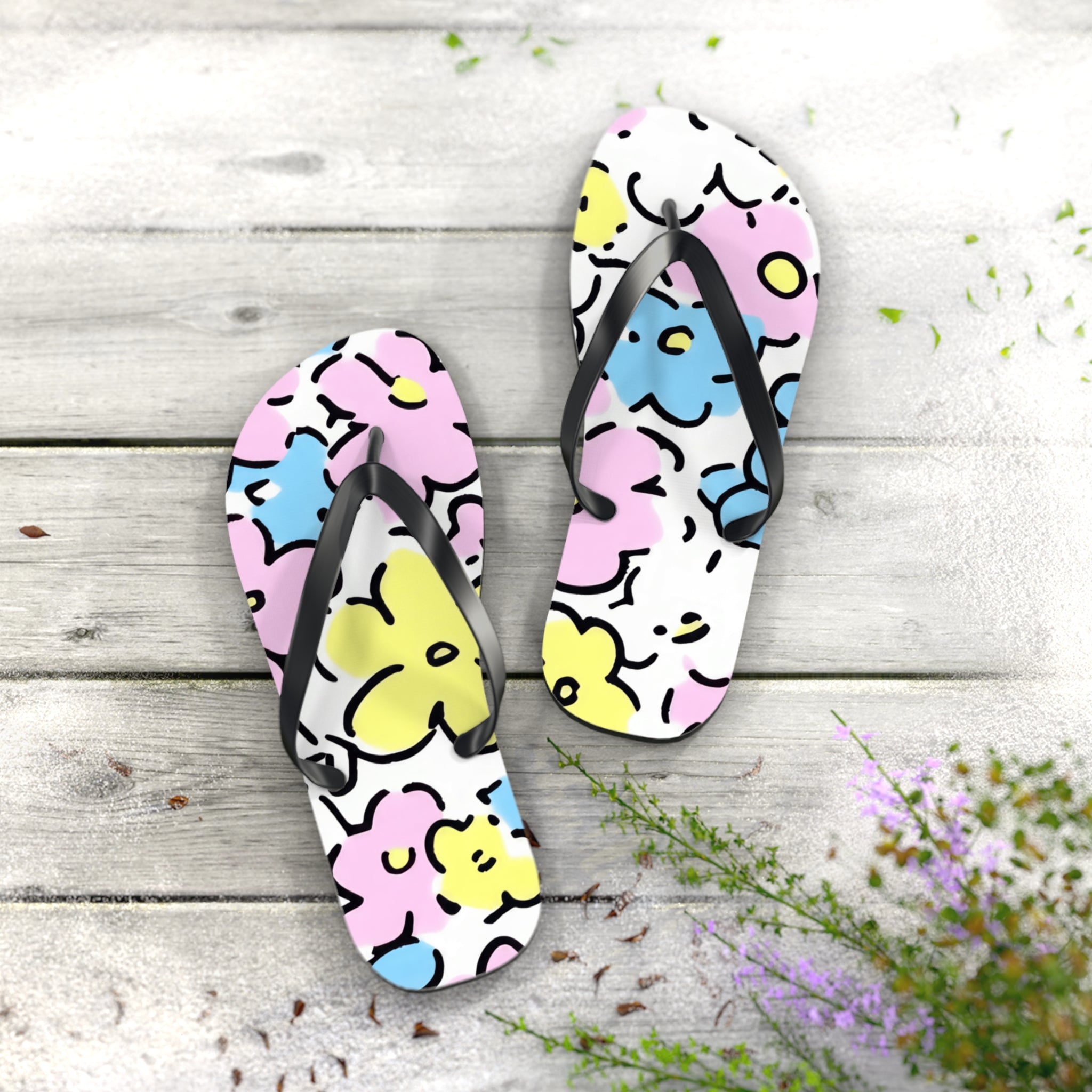 Pastel Abstract Floral Flip Flops, Artsulli - Art is Long, Life is Short, Shoes, , , , , , , 
