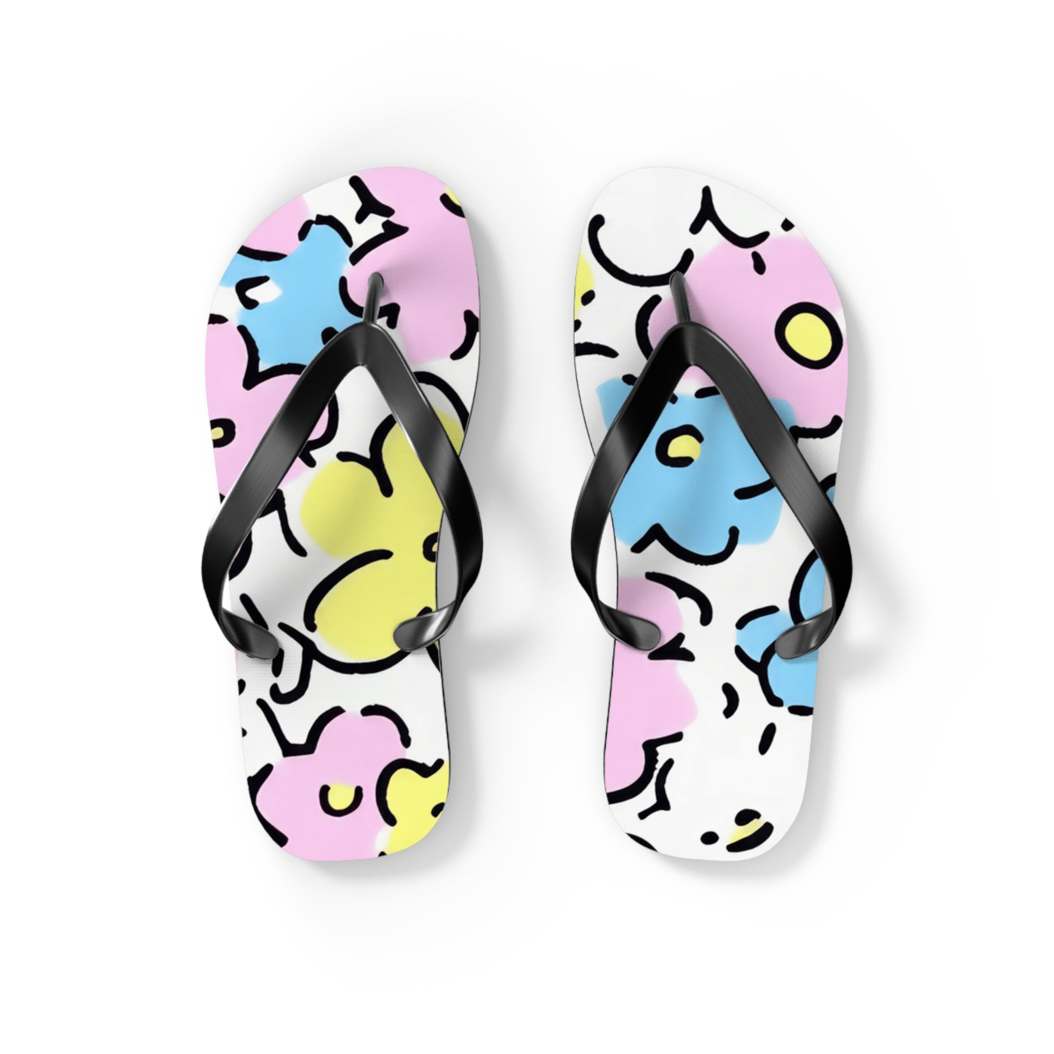 Pastel Abstract Floral Flip Flops, Artsulli - Art is Long, Life is Short, Shoes, Size, S, Color, Black sole, , , 90438013448779416039