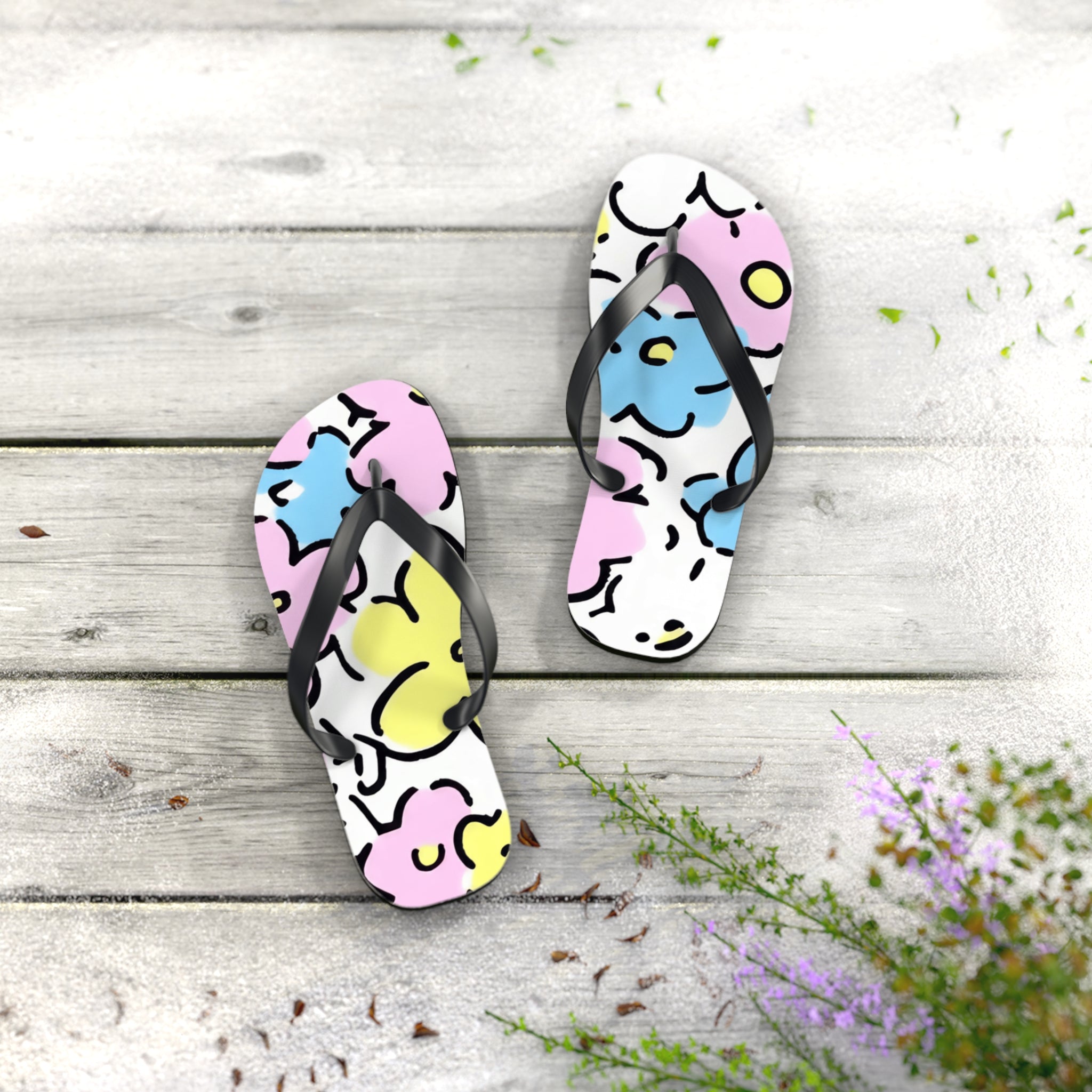 Pastel Abstract Floral Flip Flops, Artsulli - Art is Long, Life is Short, Shoes, , , , , , , 