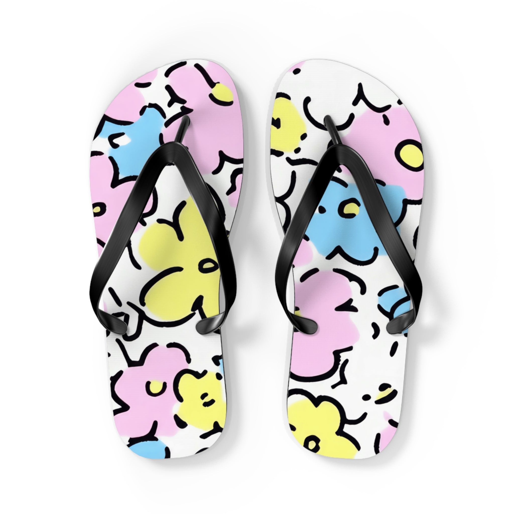 Pastel Abstract Floral Flip Flops, Artsulli - Art is Long, Life is Short, Shoes, Size, L, Color, Black sole, , , 28967613347242470593