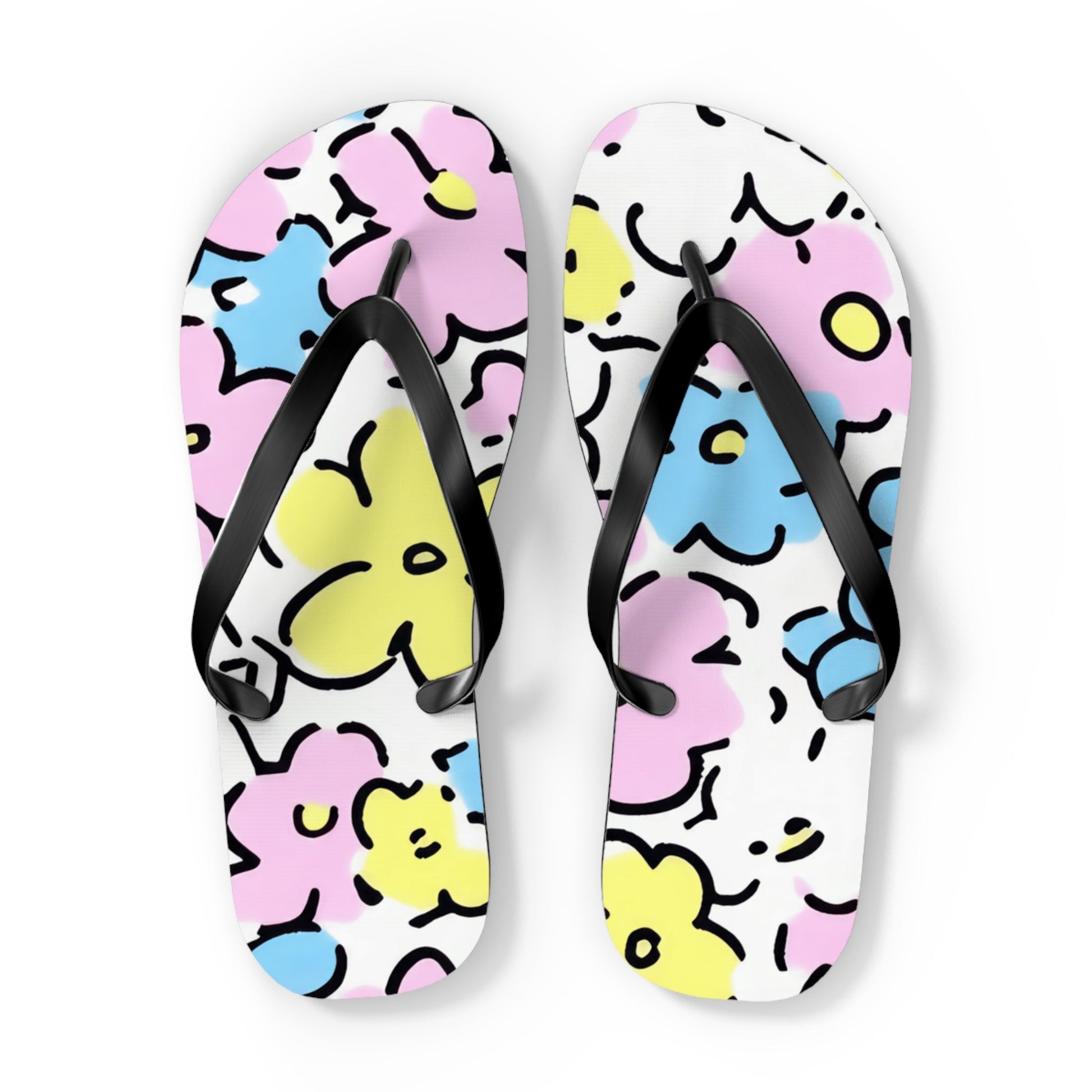 Pastel Abstract Floral Flip Flops, Artsulli - Art is Long, Life is Short, Shoes, Size, XL, Color, Black sole, , , 63255944848488537772