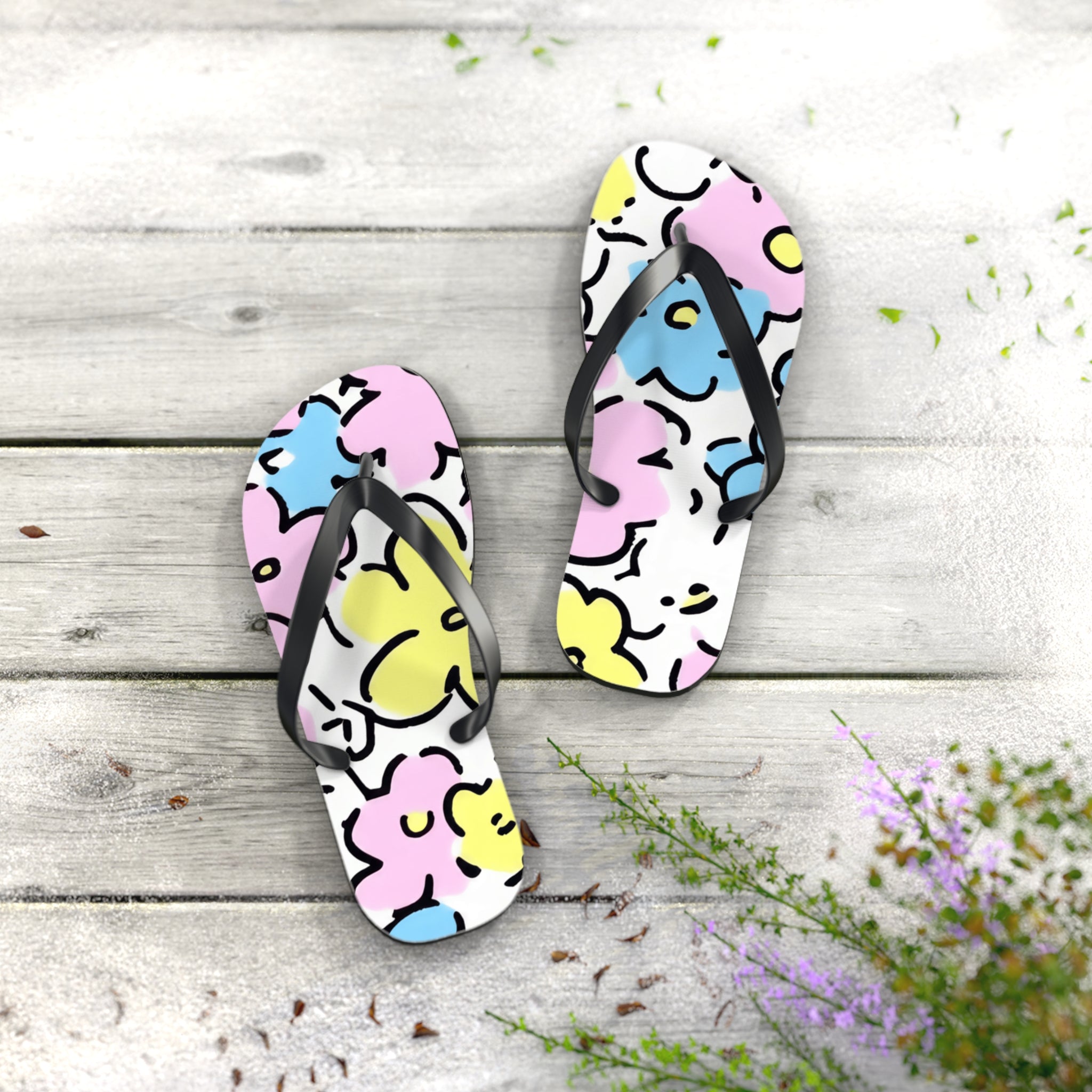 Pastel Abstract Floral Flip Flops, Artsulli - Art is Long, Life is Short, Shoes, , , , , , , 
