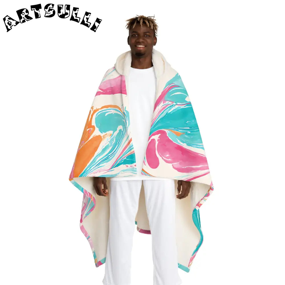 Pastel Abstract Hooded Sherpa Blanket, Artsulli - Art is Long, Life is Short, All Over Prints, Size, One size, Color, Cream, , , 29552051555762924904