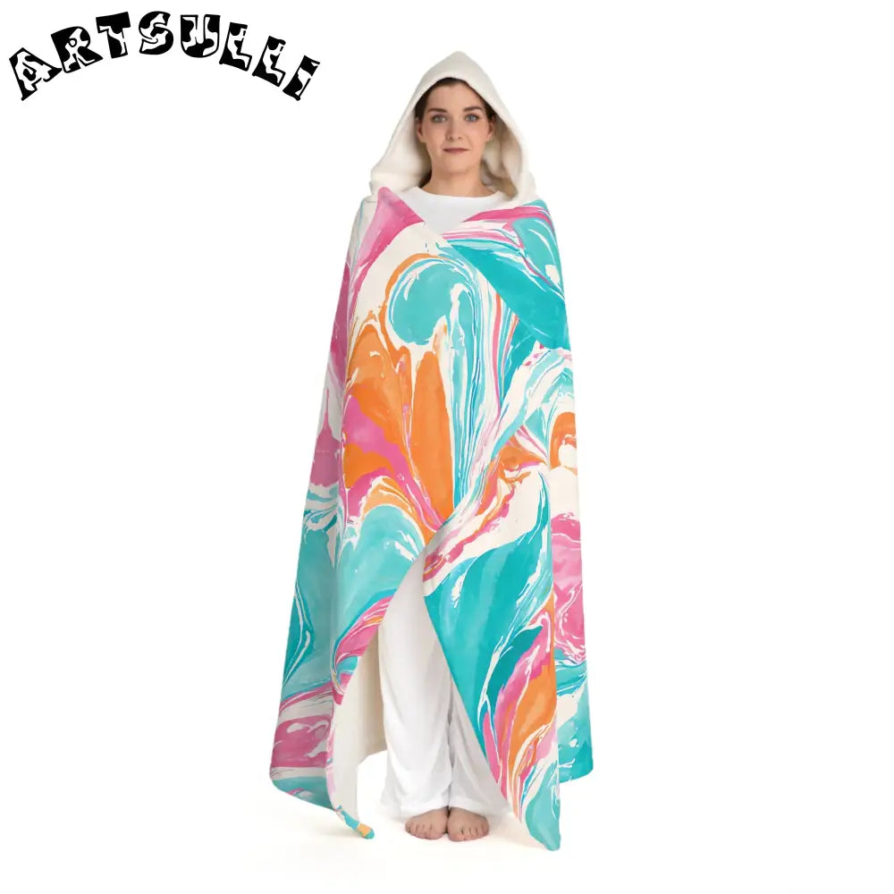 Pastel Abstract Hooded Sherpa Blanket, Artsulli - Art is Long, Life is Short, All Over Prints, , , , , , , 