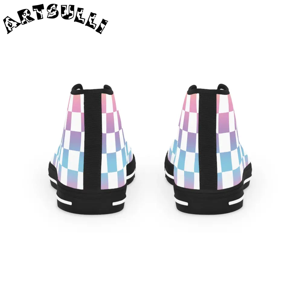 Pastel Checkered Breathable Polyester Canvas High Tops, Artsulli - Art is Long, Life is Short, Shoes, , , , , , , 