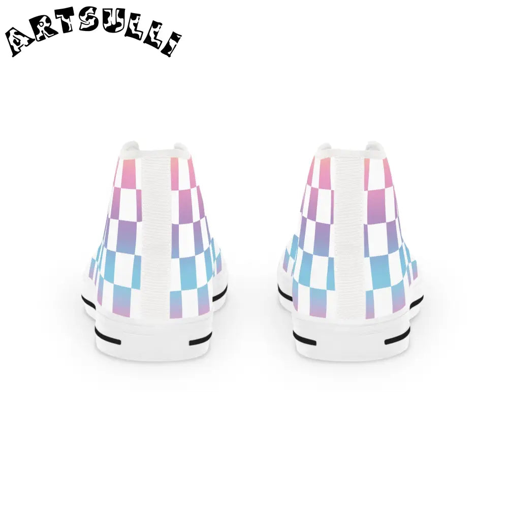 Pastel Checkered Breathable Polyester Canvas High Tops, Artsulli - Art is Long, Life is Short, Shoes, , , , , , , 
