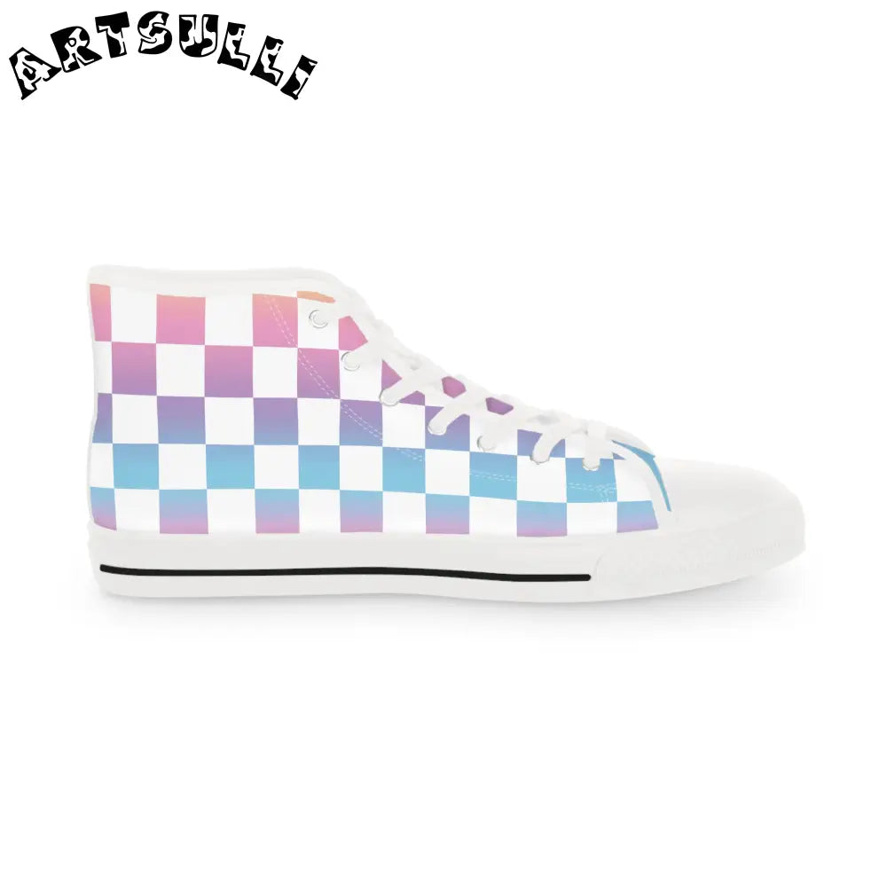 Pastel Checkered Breathable Polyester Canvas High Tops, Artsulli - Art is Long, Life is Short, Shoes, , , , , , , 