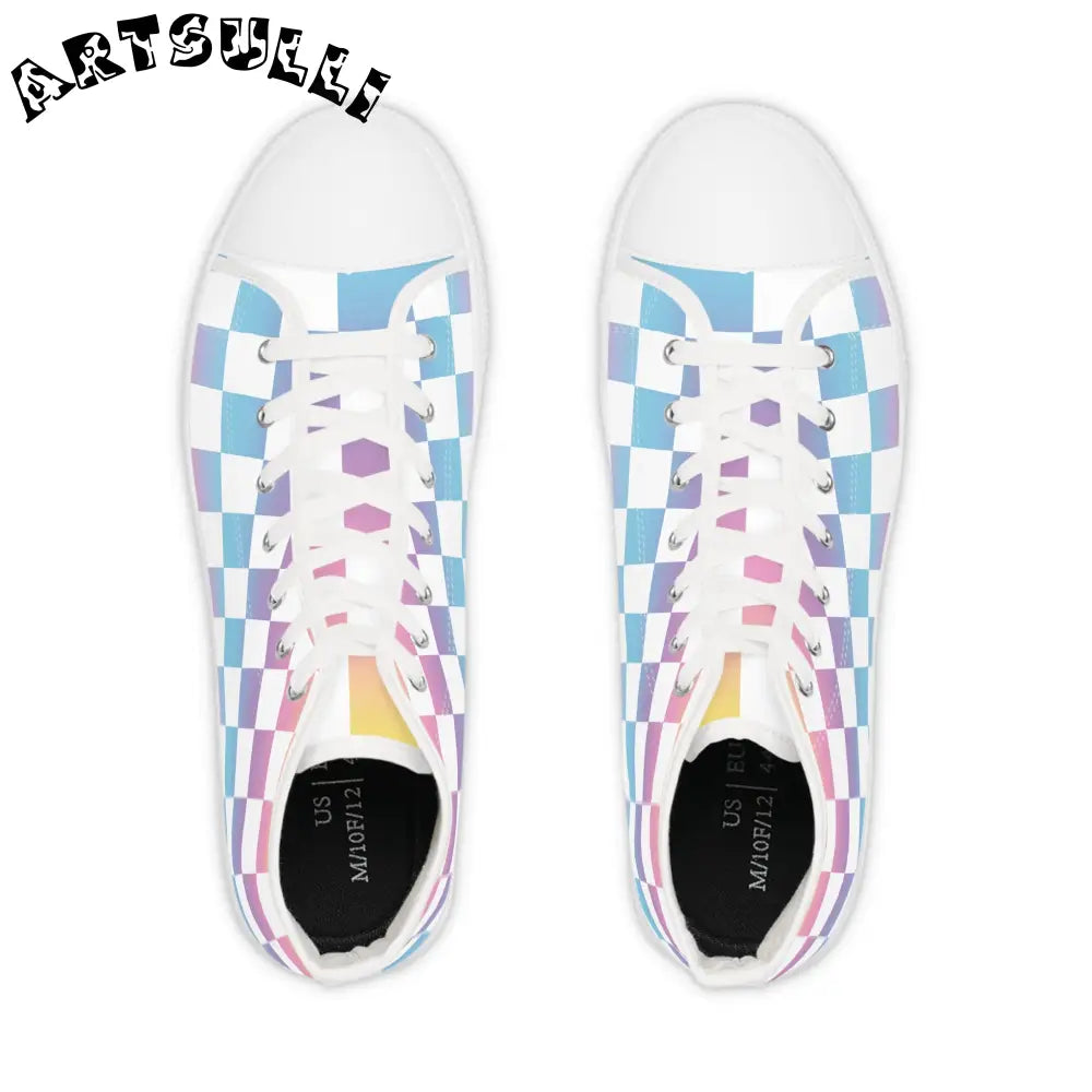 Pastel Checkered Breathable Polyester Canvas High Tops, Artsulli - Art is Long, Life is Short, Shoes, , , , , , , 