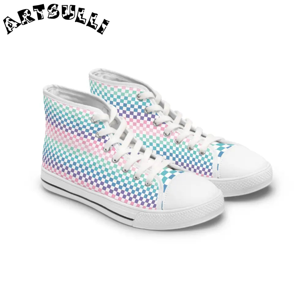 Pastel Checkered High Tops with Hi-Poly Deodorant Memory, Artsulli - Art is Long, Life is Short, Shoes, Size, US 5.5, Color, White sole, , , 28763940416575158354
