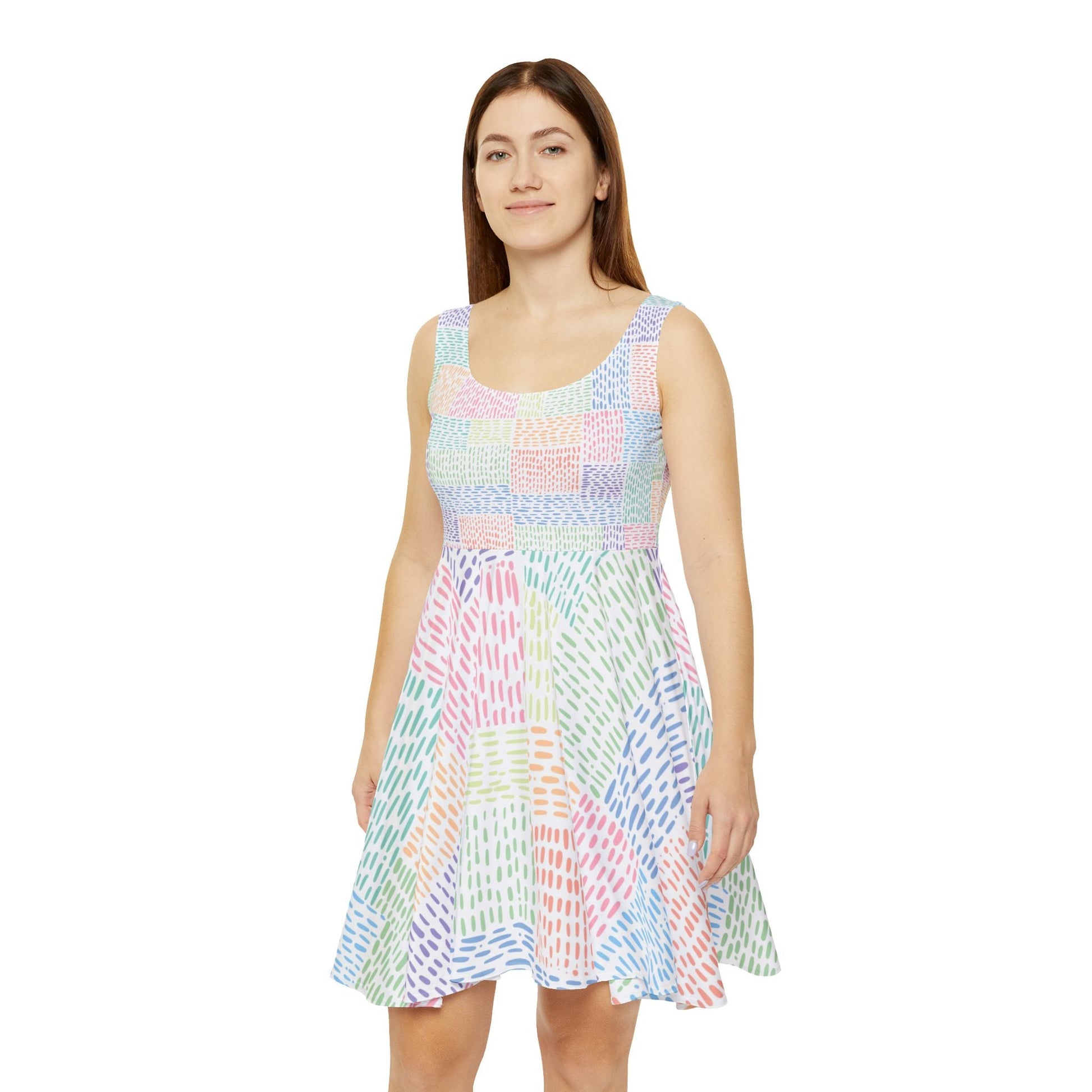 Pastel Dash Sleeveless Skater Dress, Artsulli - Art is Long, Life is Short, All Over Prints, , , , , , , 