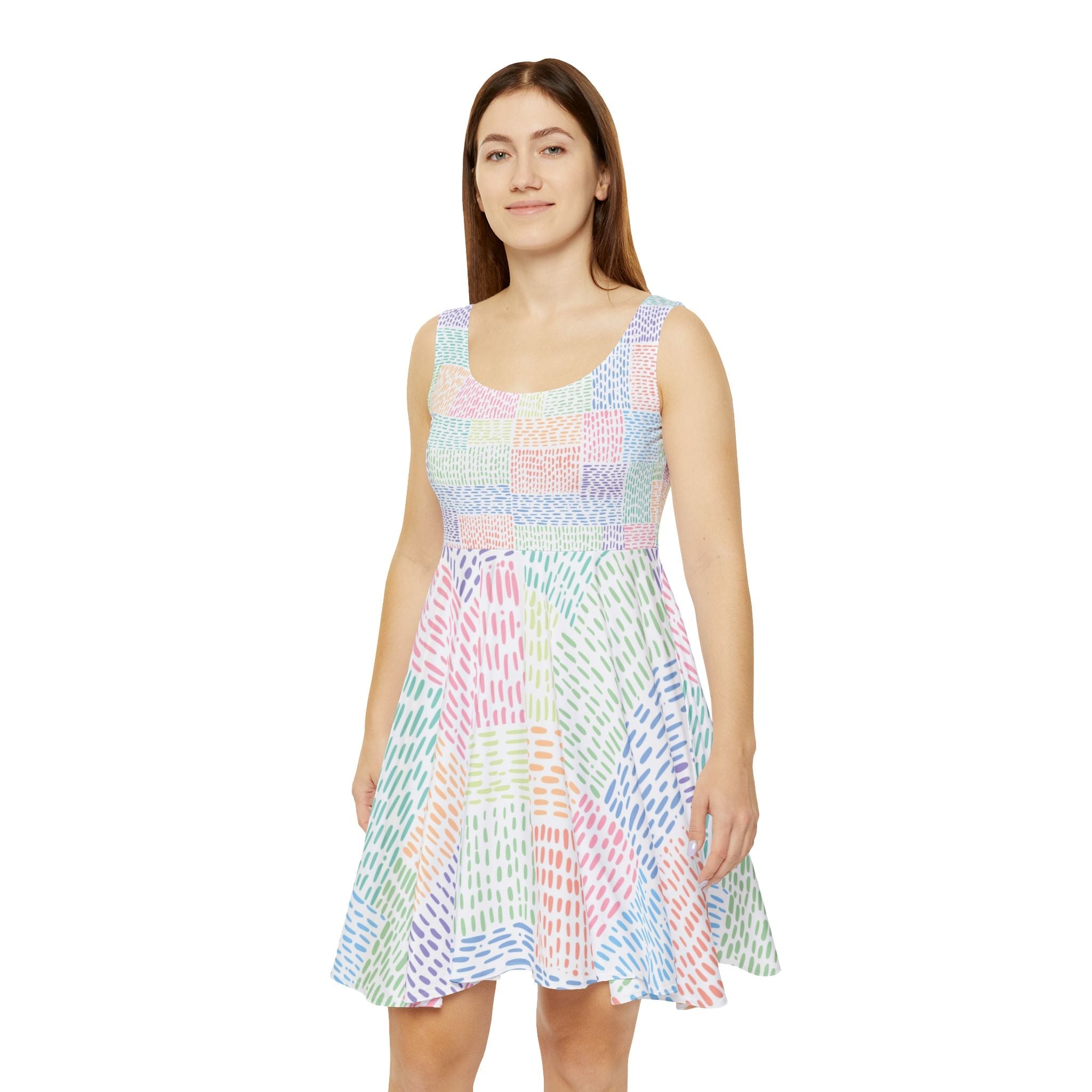 Pastel Dash Sleeveless Skater Dress, Artsulli - Art is Long, Life is Short, All Over Prints, , , , , , , 