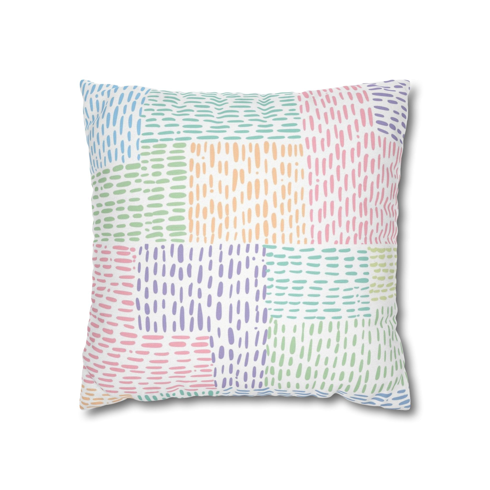 Pastel Dashed Patchwork Throw Pillow, Artsulli - Art is Long, Life is Short, Home Decor, Size, 16" × 16", , , , , 22676106473389291415