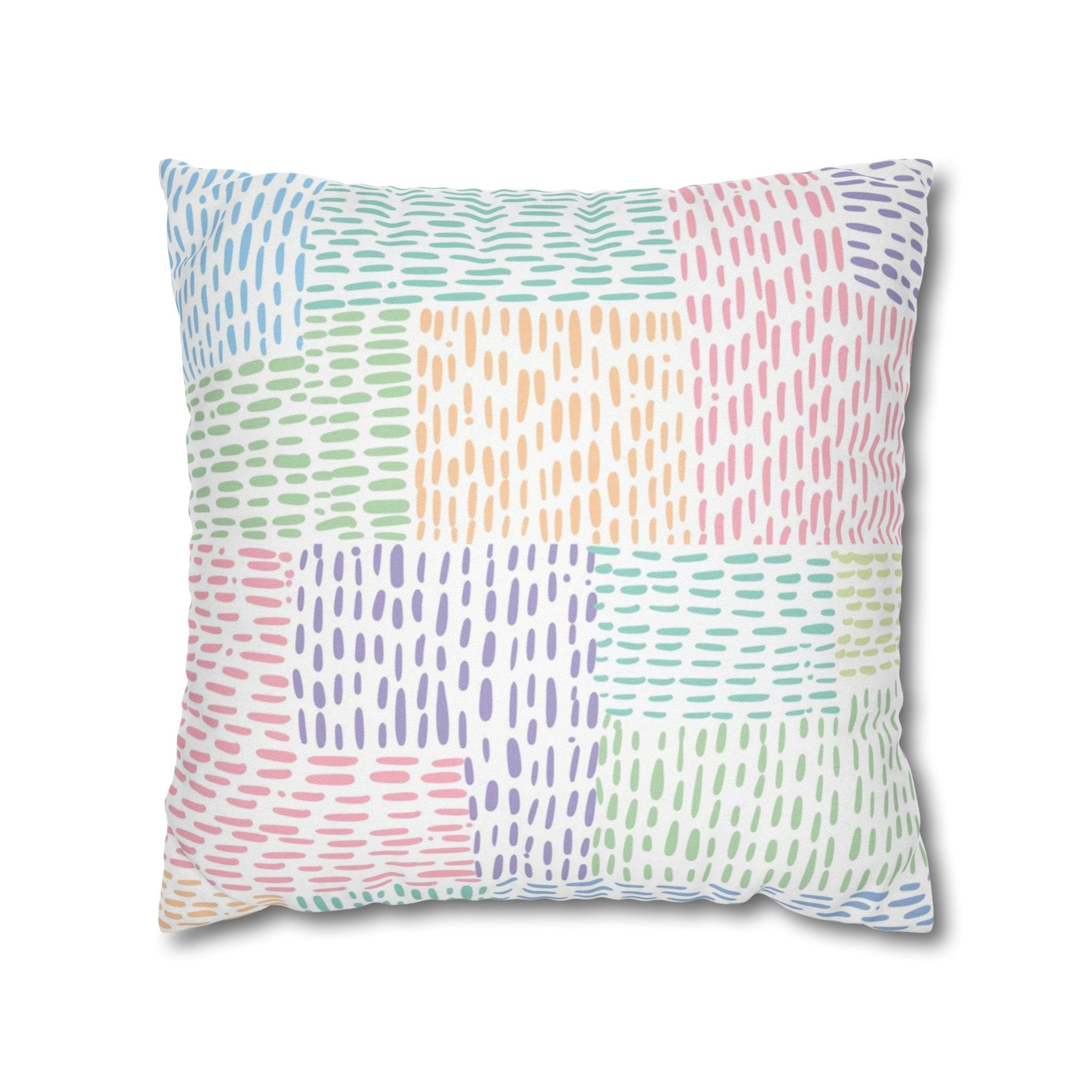 Pastel Dashed Patchwork Throw Pillow, Artsulli - Art is Long, Life is Short, Home Decor, Size, 18" × 18", , , , , 25401804520300732032