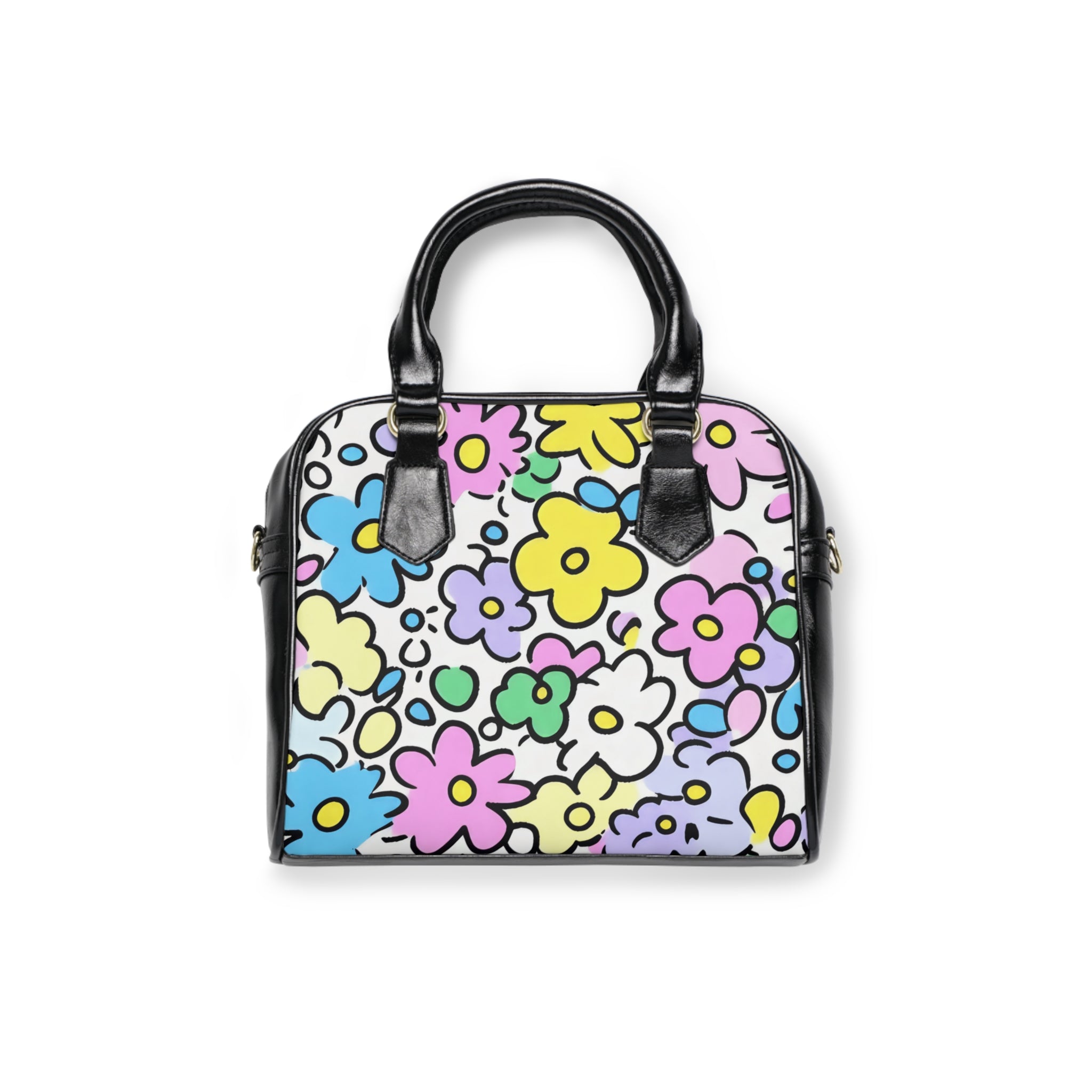 Pastel Floral Dome Shoulder Bag, Artsulli - Art is Long, Life is Short, Bags, Size, 9.45" x 8.27", Color, Black, , , 11827106347695941365