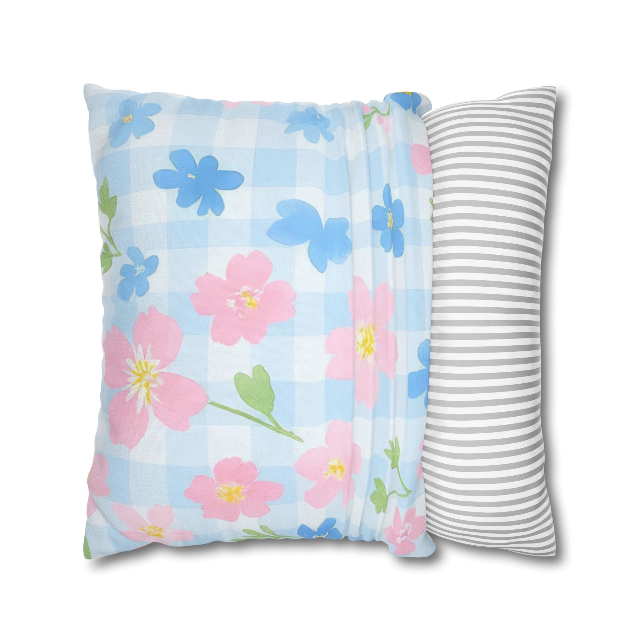 Pastel Floral Gingham Pillow, Artsulli - Art is Long, Life is Short, Home Decor, , , , , , , 
