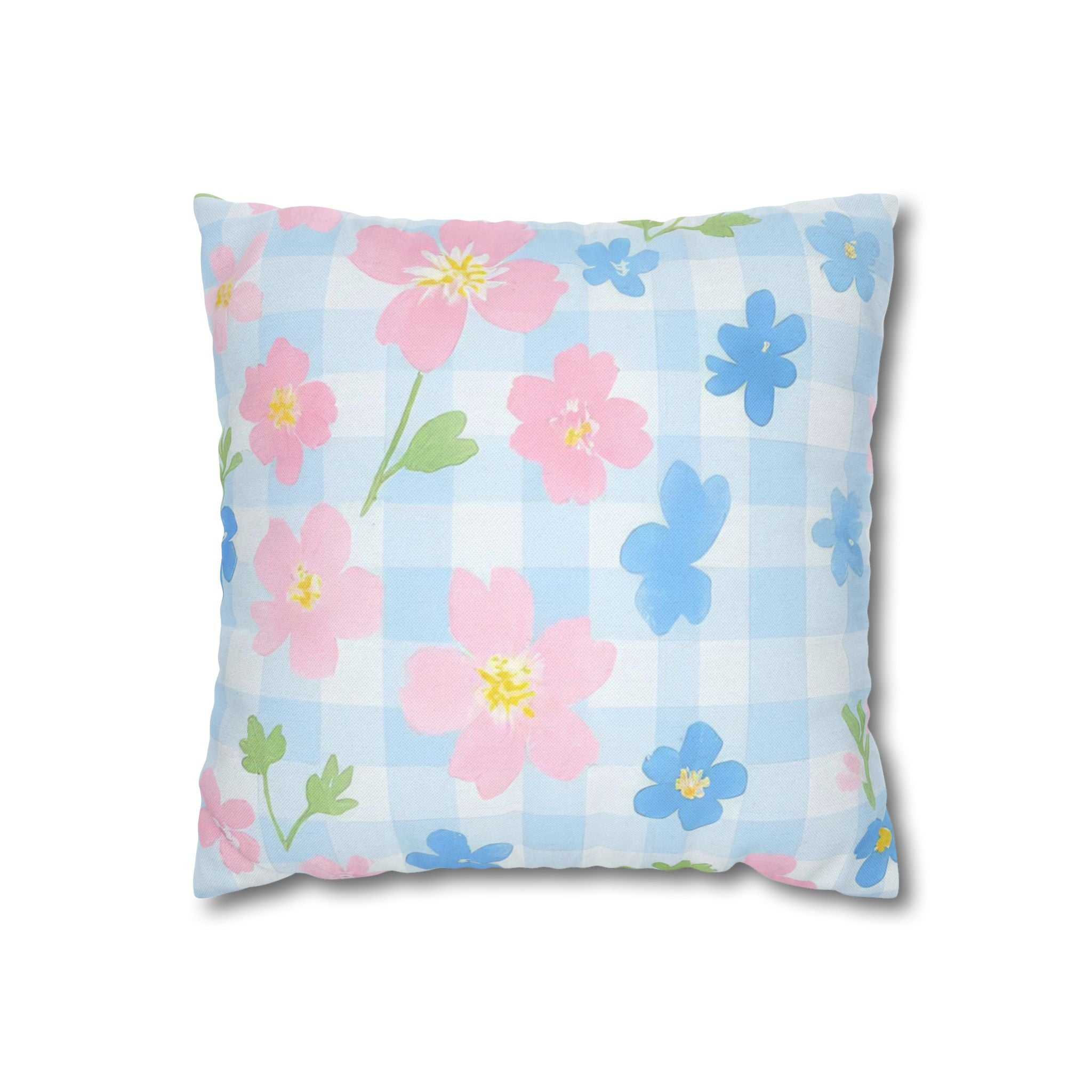 Pastel Floral Gingham Pillow, Artsulli - Art is Long, Life is Short, Home Decor, Size, 14" × 14", , , , , 21428862793470007463
