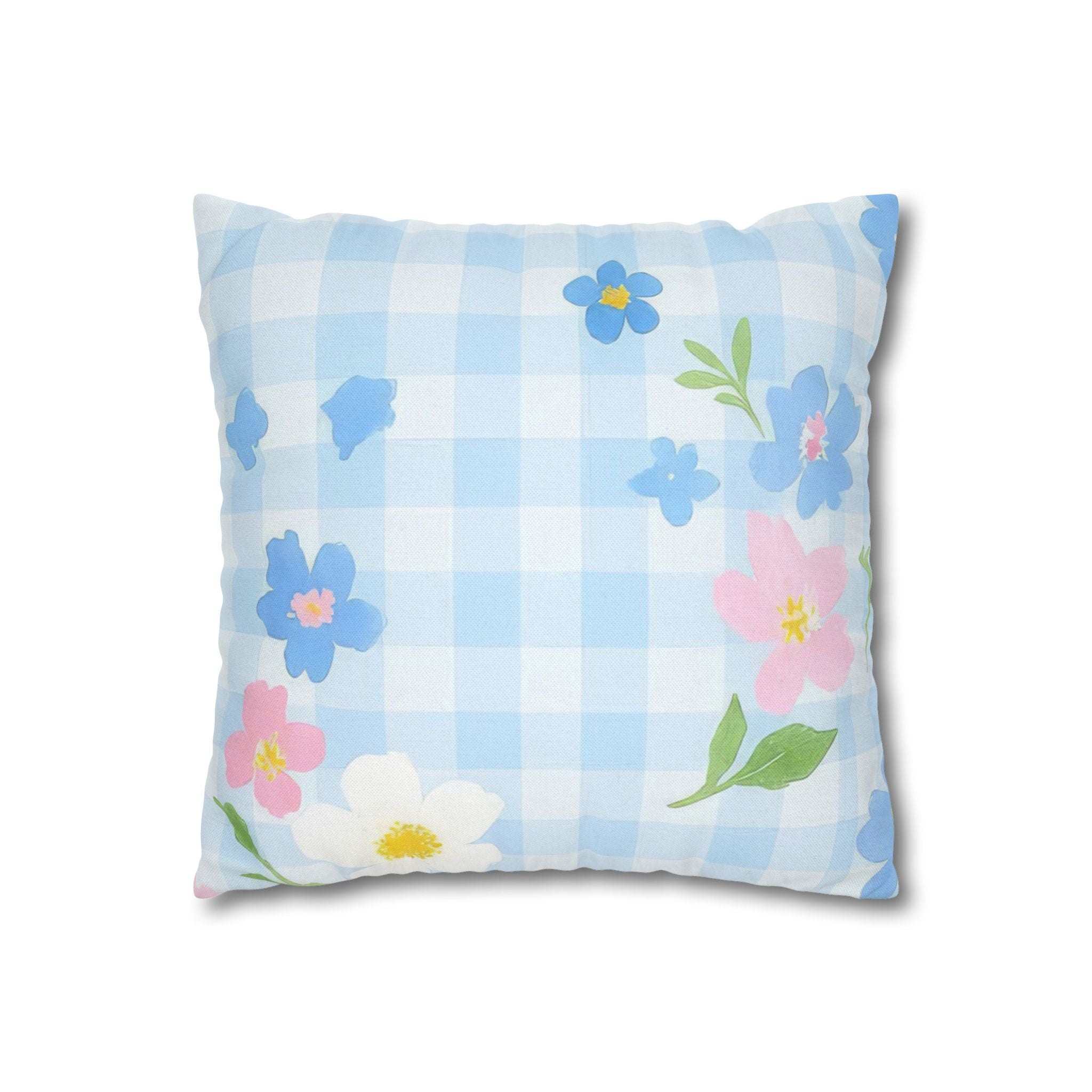 Pastel Floral Gingham Pillow, Artsulli - Art is Long, Life is Short, Home Decor, , , , , , , 