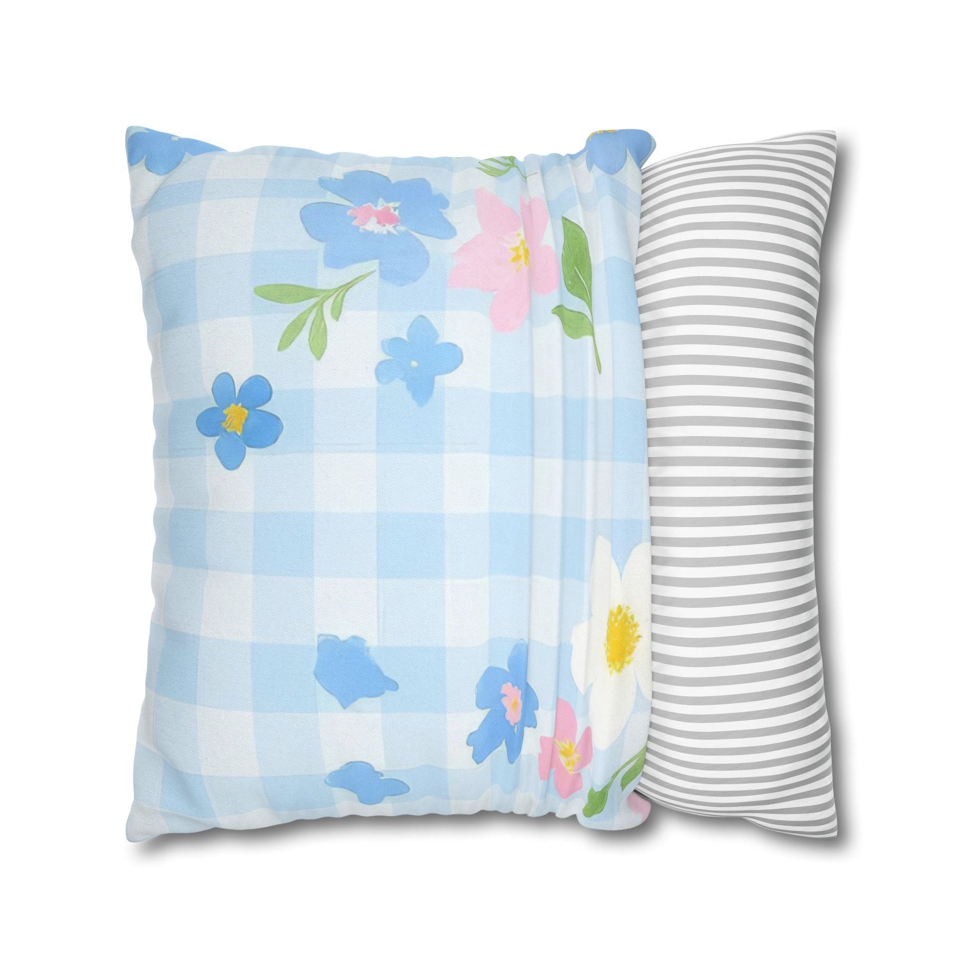 Pastel Floral Gingham Pillow, Artsulli - Art is Long, Life is Short, Home Decor, , , , , , , 
