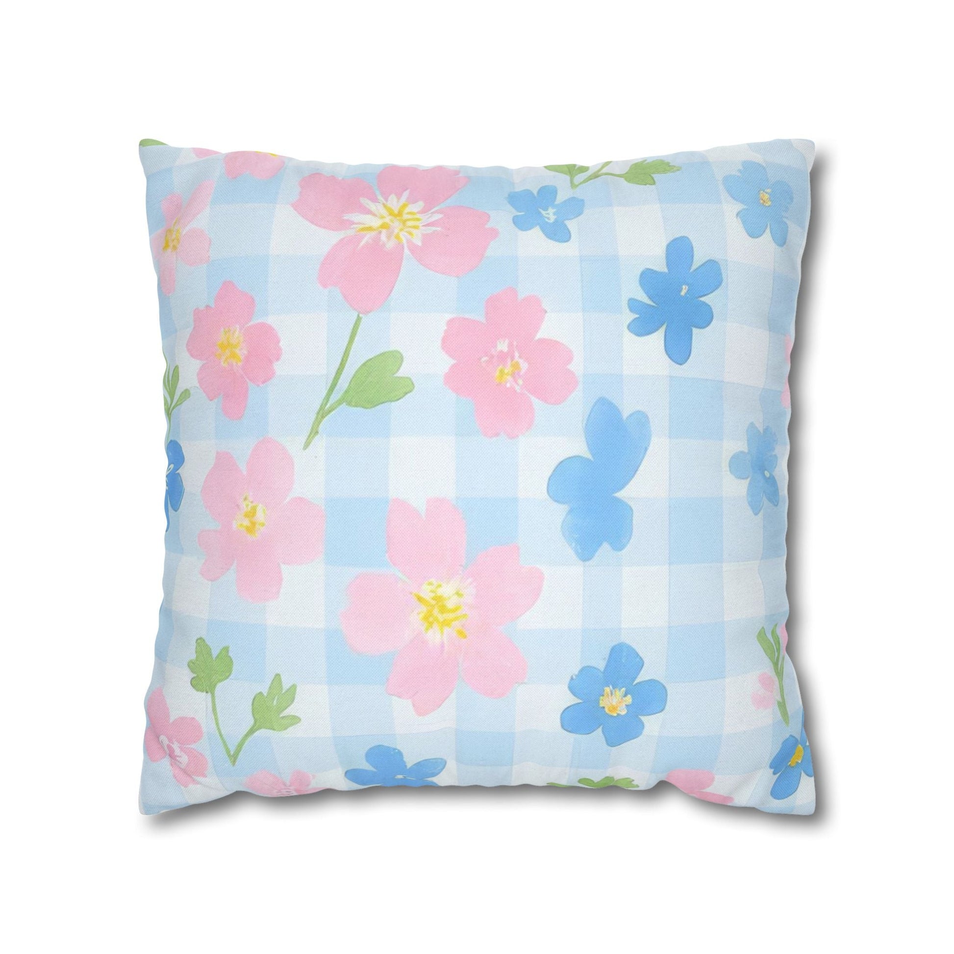 Pastel Floral Gingham Pillow, Artsulli - Art is Long, Life is Short, Home Decor, Size, 18" × 18", , , , , 29286912961033899048