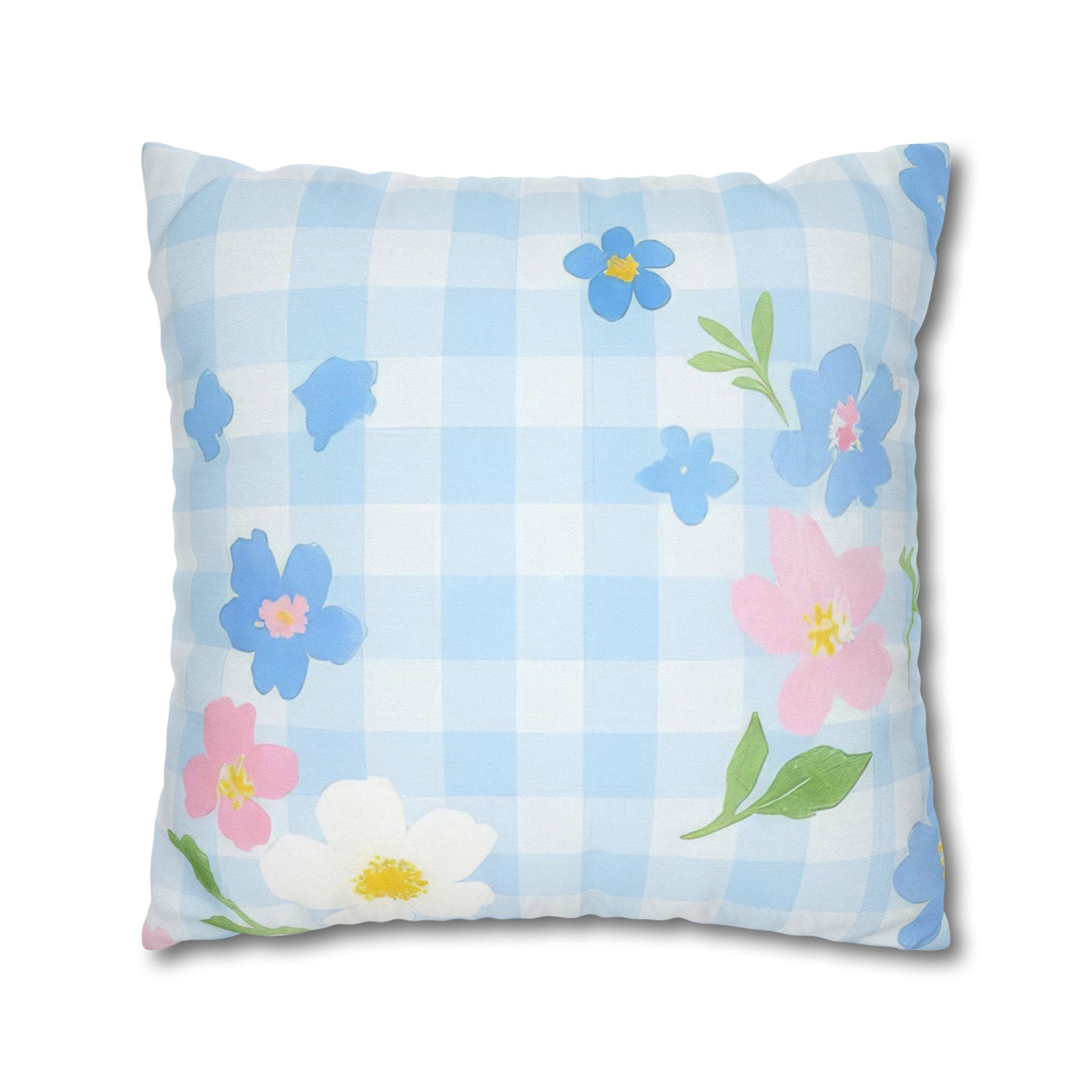 Pastel Floral Gingham Pillow, Artsulli - Art is Long, Life is Short, Home Decor, , , , , , , 