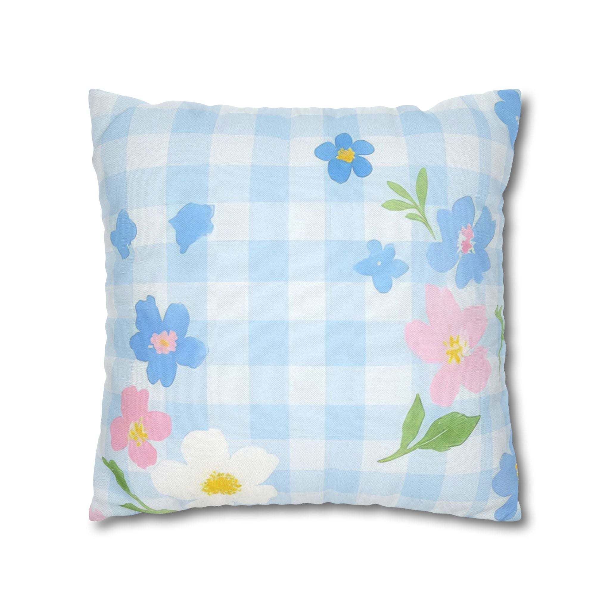Pastel Floral Gingham Pillow, Artsulli - Art is Long, Life is Short, Home Decor, , , , , , , 